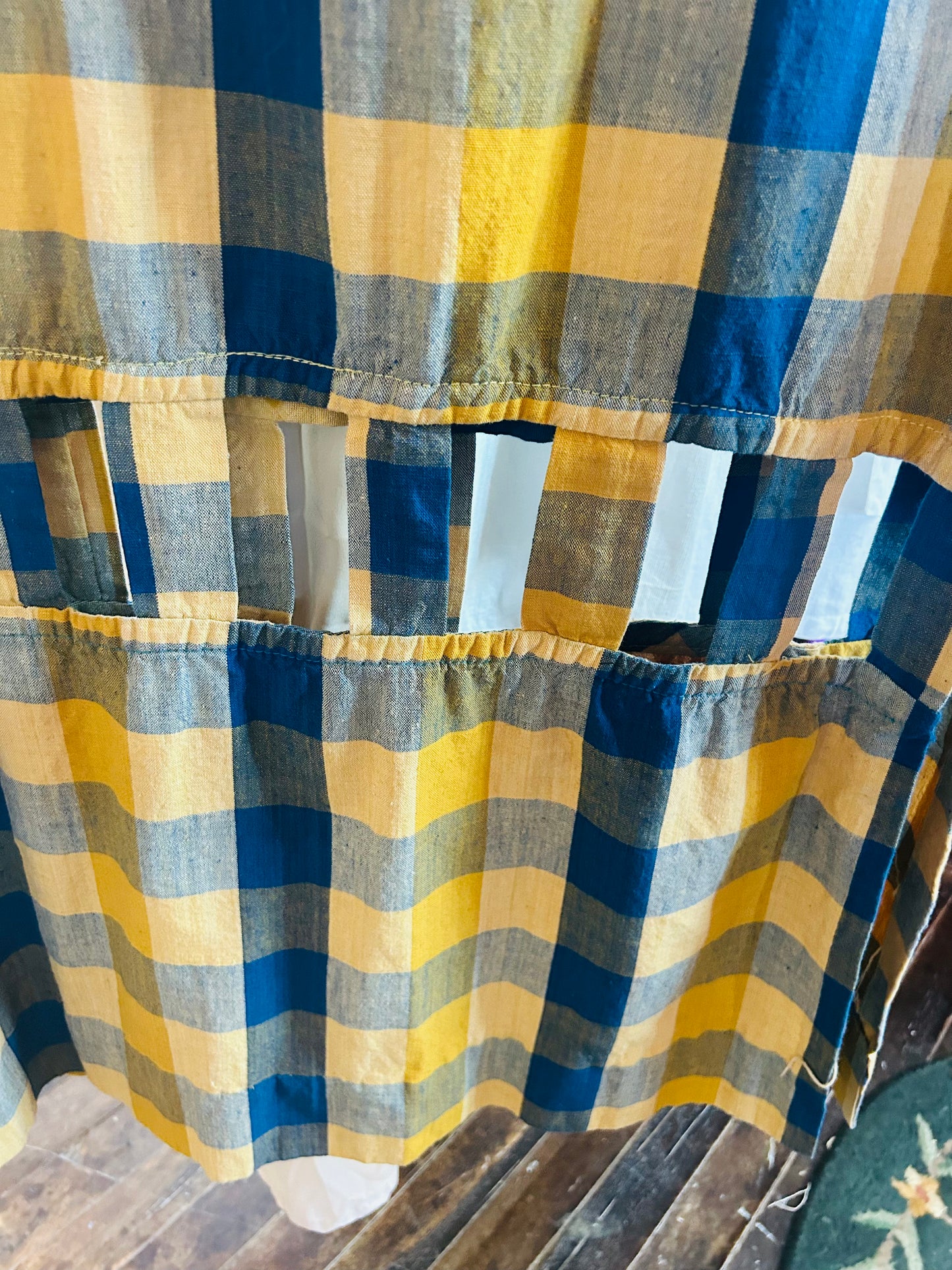 1980s Guatemalan Plaid Cutout Maxi Dress - M/L