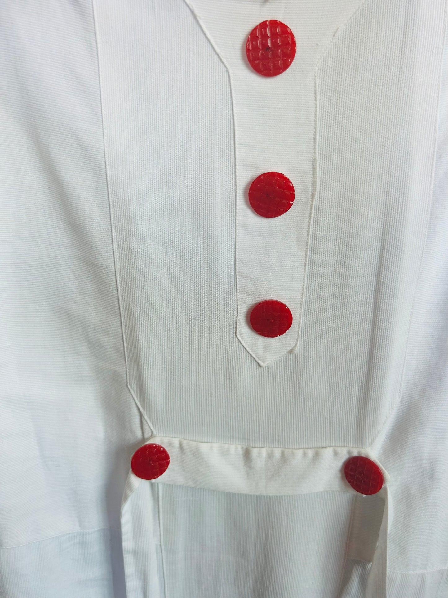 1930s White Deco Beach Dress - Small