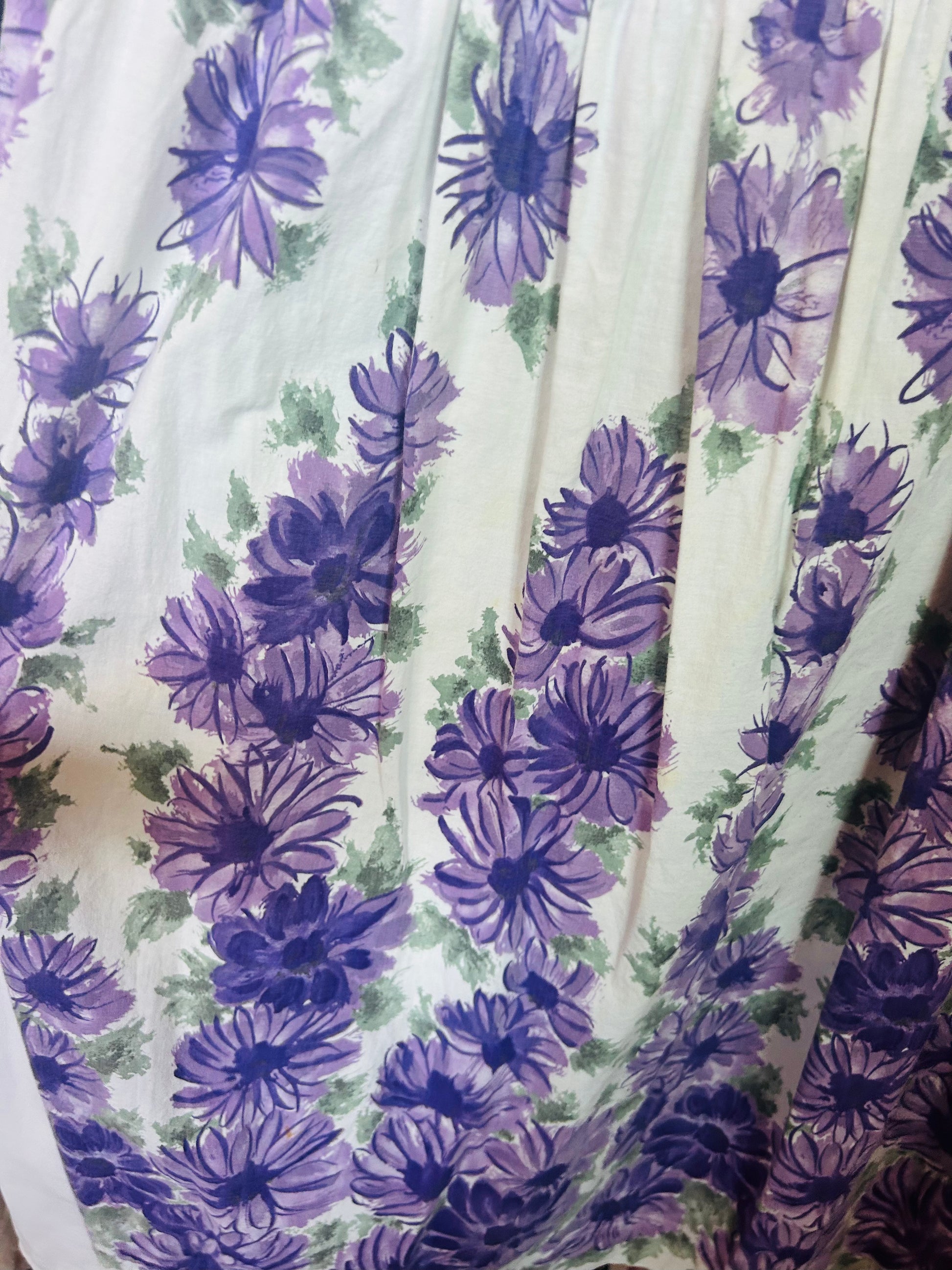 1950s Purple Floral Cotton Dress - Large