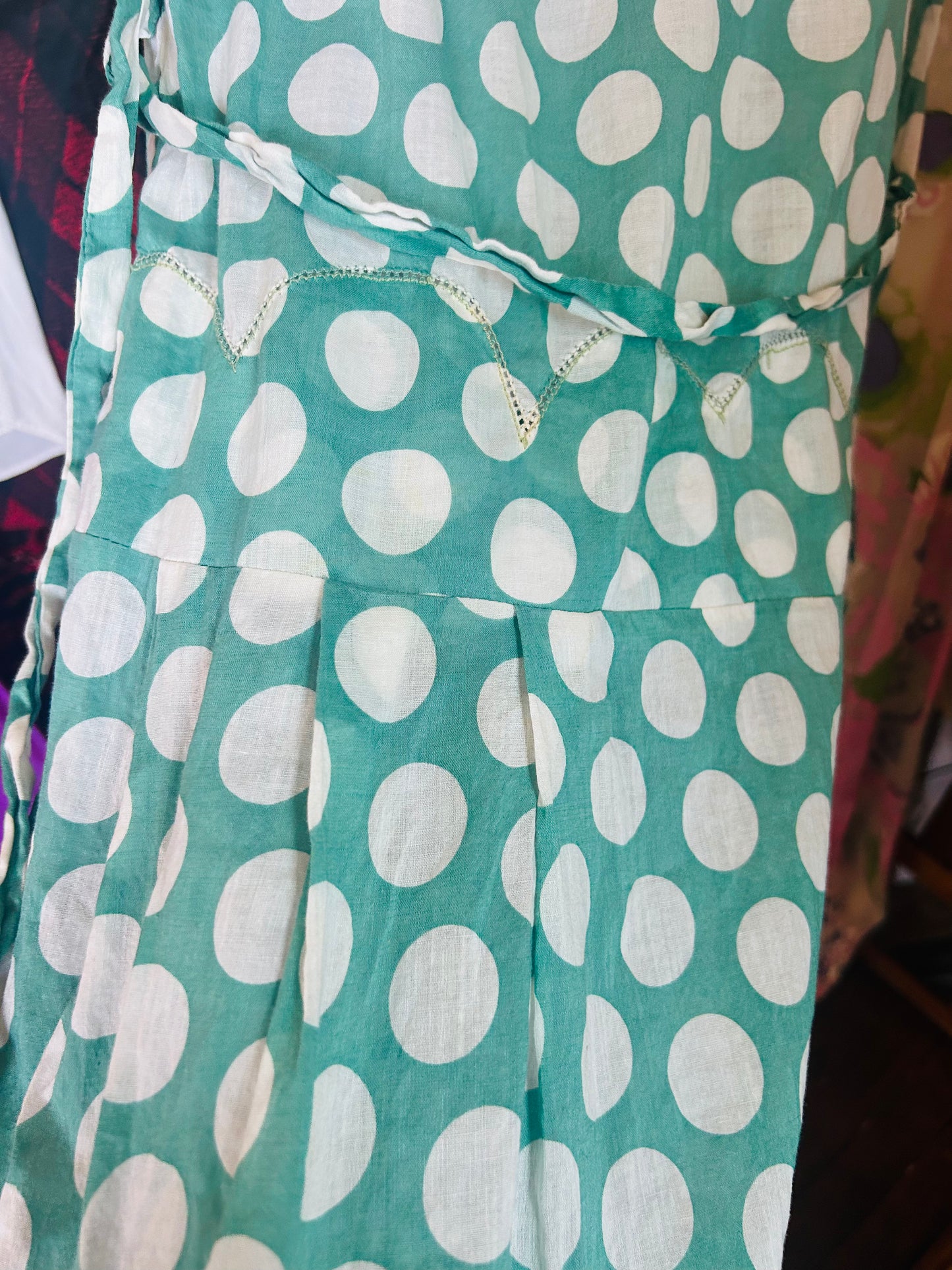 1920s Jerry Jean Polka Dot Cotton Day Dress - Small