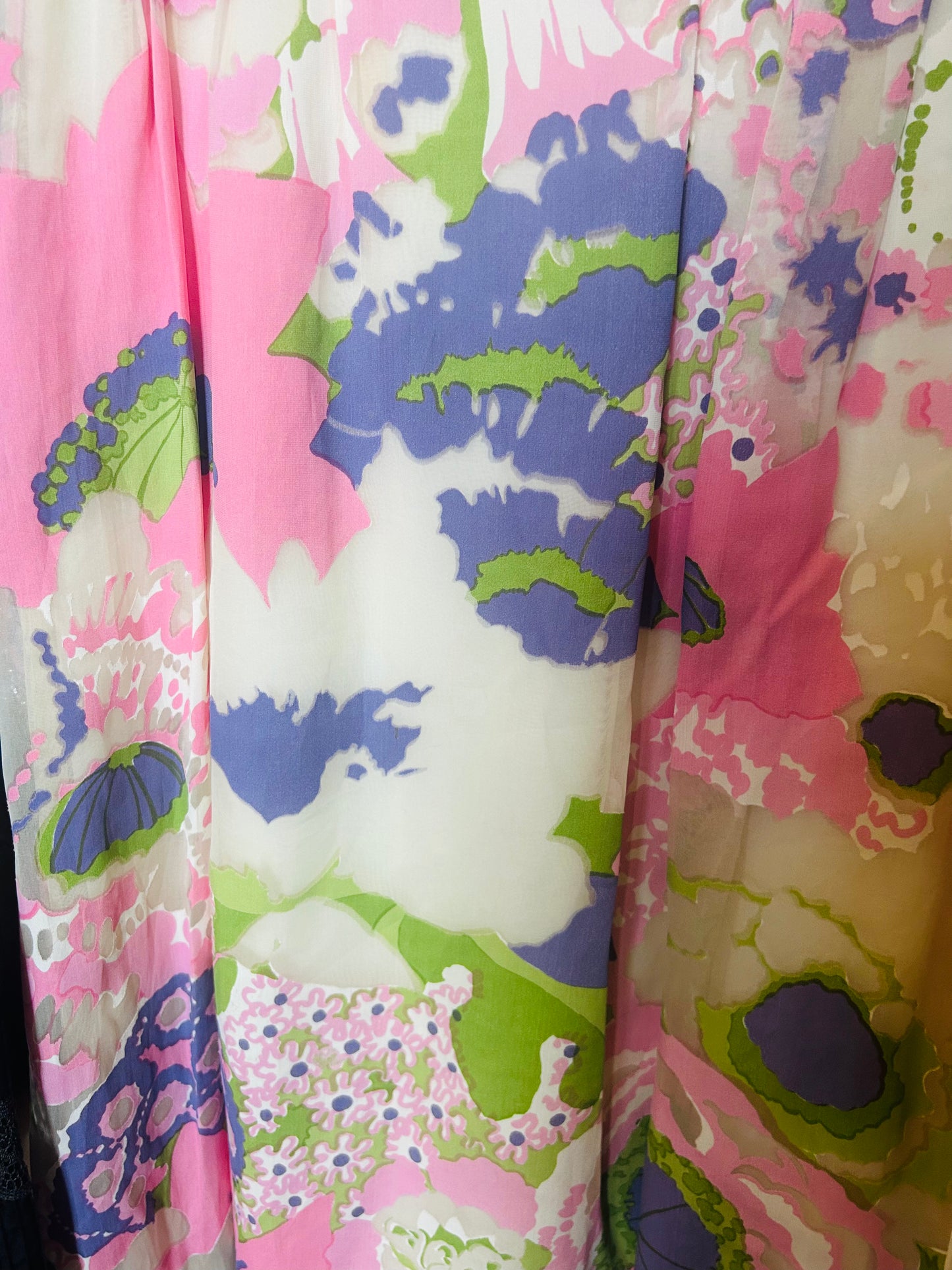 1960s Silk Floral Jewel Encrusted Bonwit Teller Maxi Gown - Small to Medium
