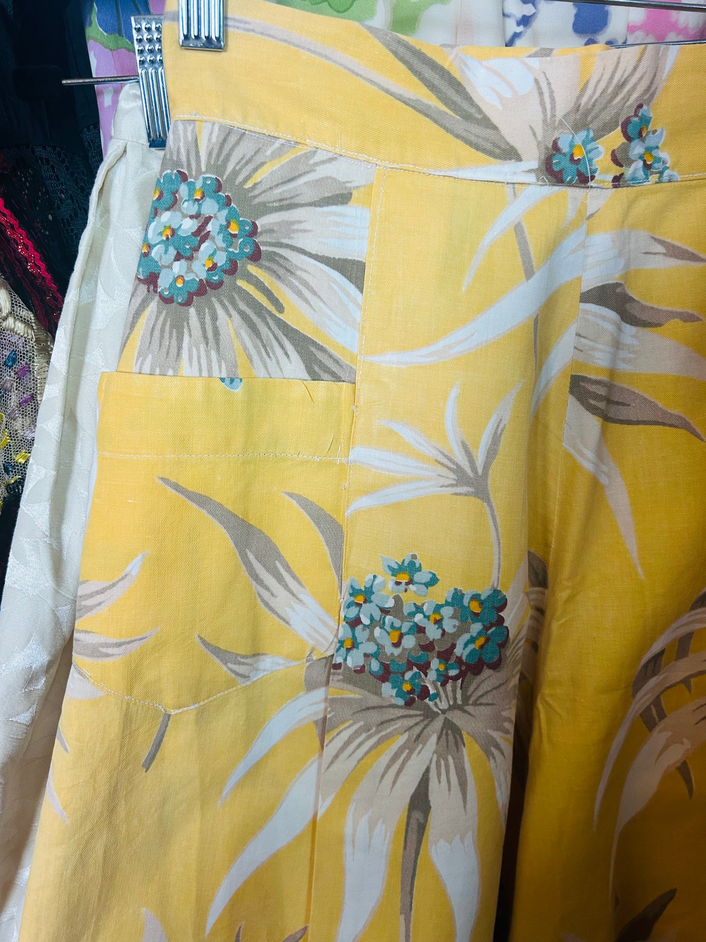 1950s Cotton White Blouse - Small  1940s Yellow Floral Cotton Shorts - Small