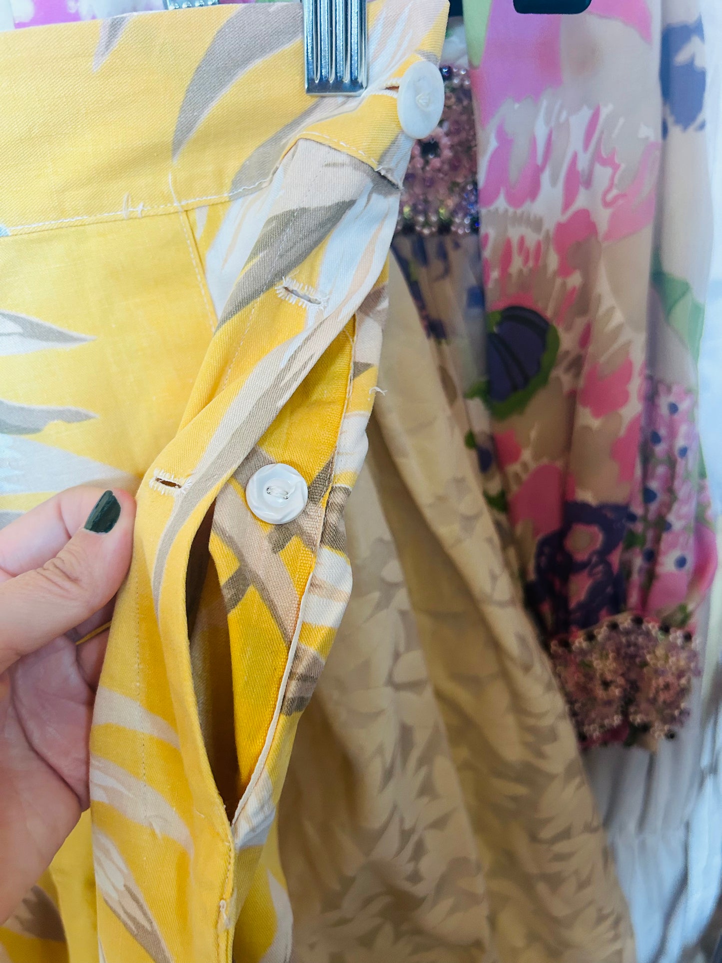1950s Cotton White Blouse - Small  1940s Yellow Floral Cotton Shorts - Small