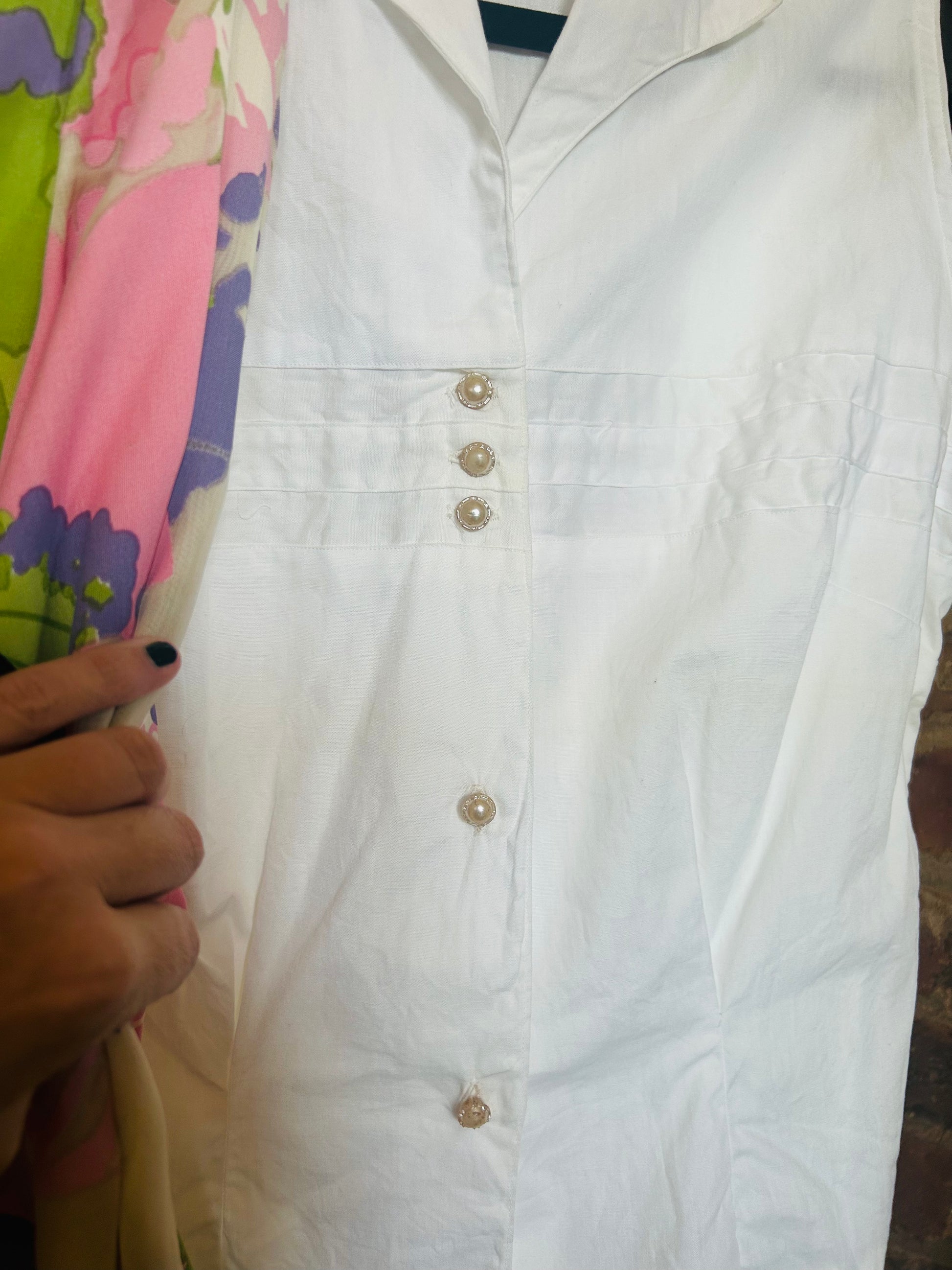 1950s Cotton White Blouse - Small 