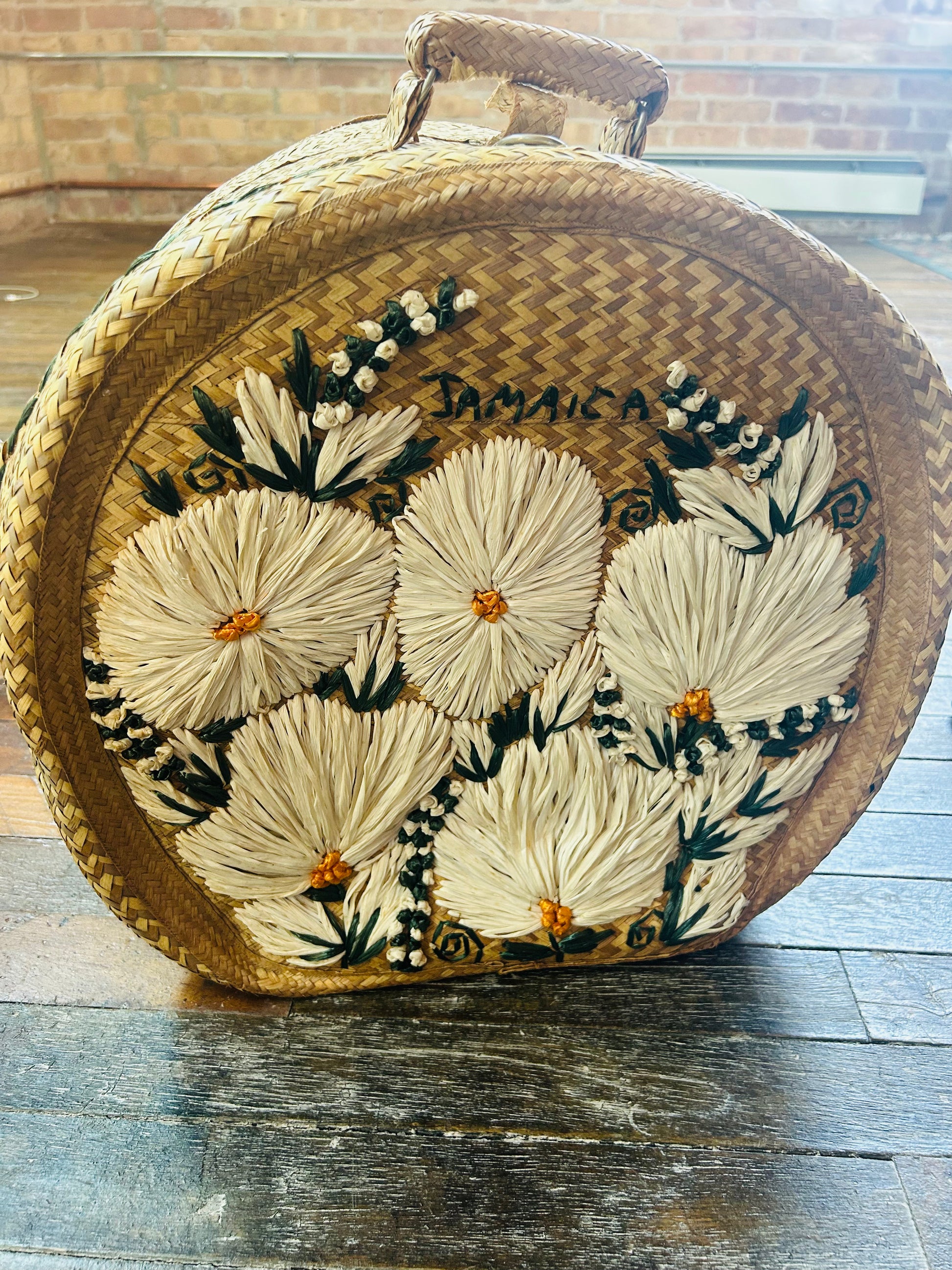 1960s Oversized Straw Floral Bag from Jamaica