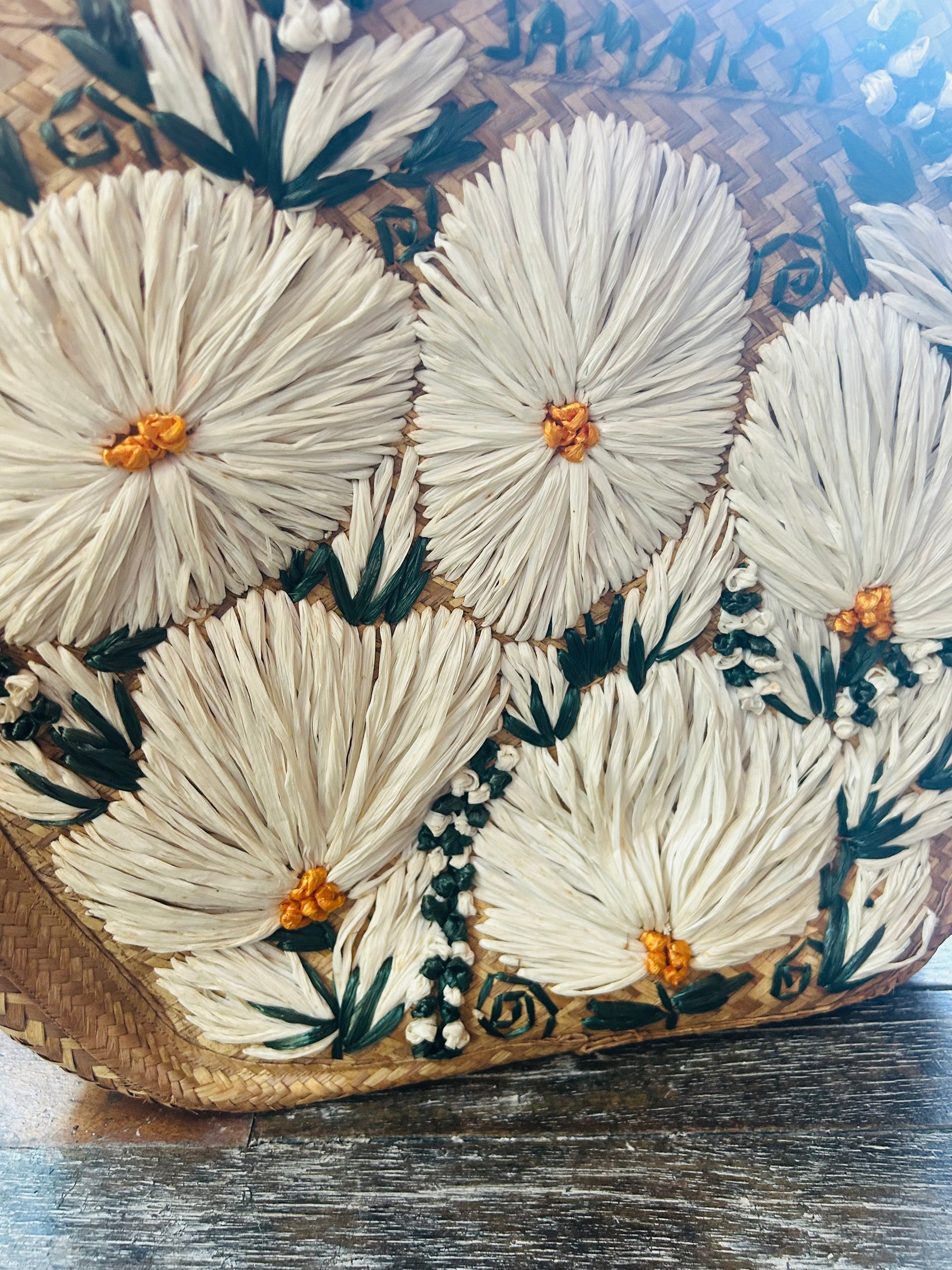 1960s Oversized Straw Floral Bag from Jamaica