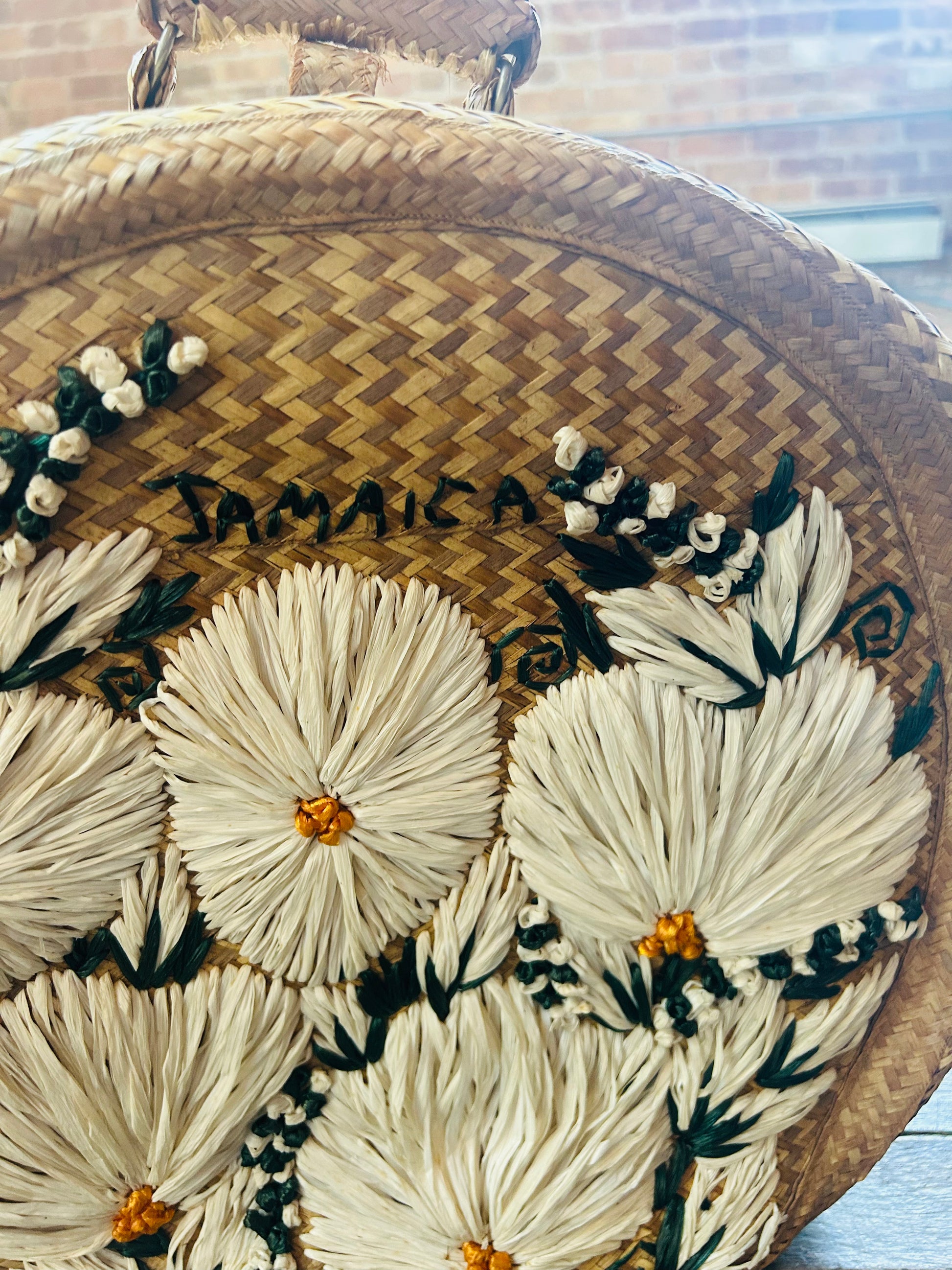 1960s Oversized Straw Floral Bag from Jamaica