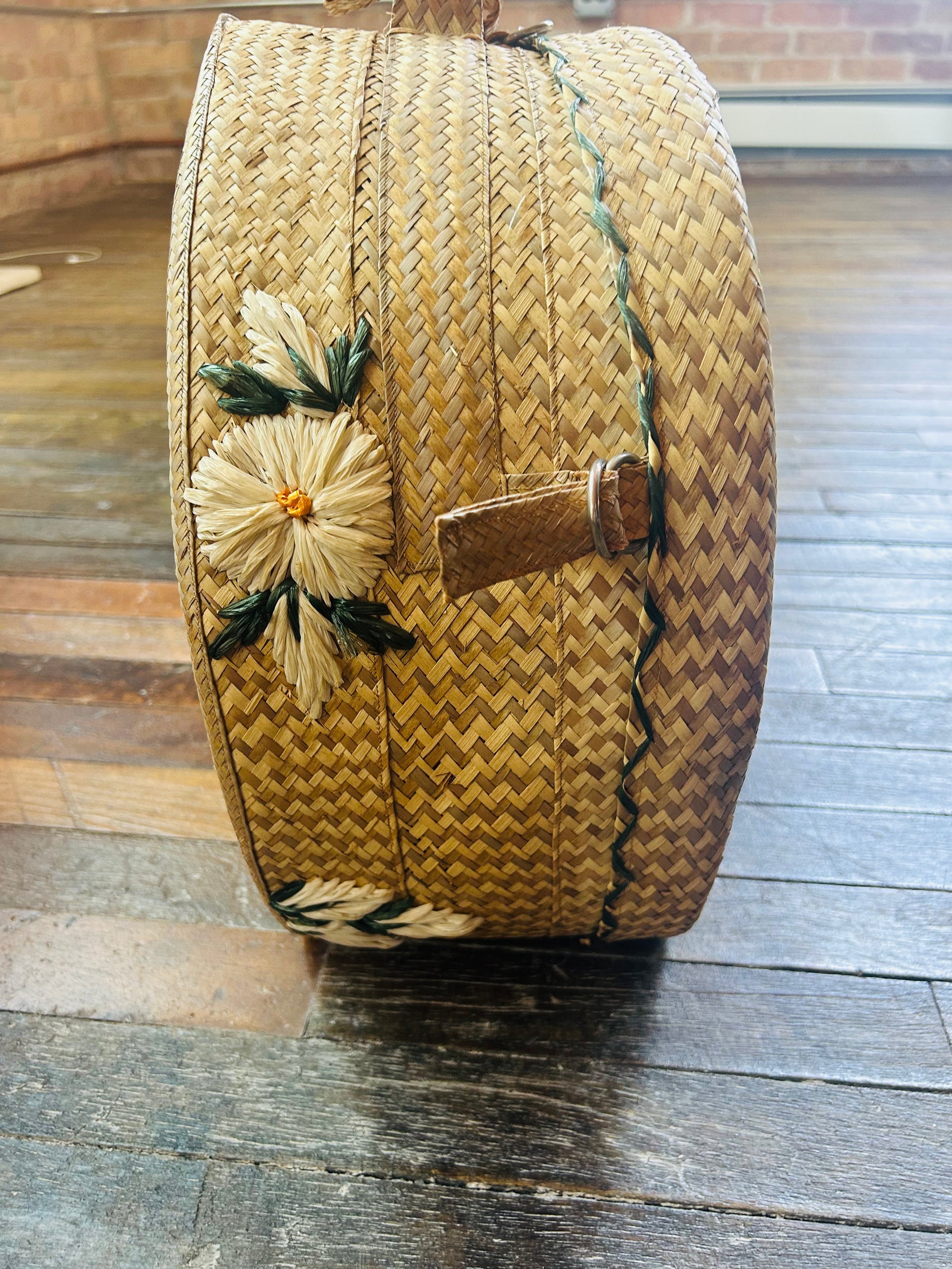 1960s Oversized Straw Floral Bag from Jamaica