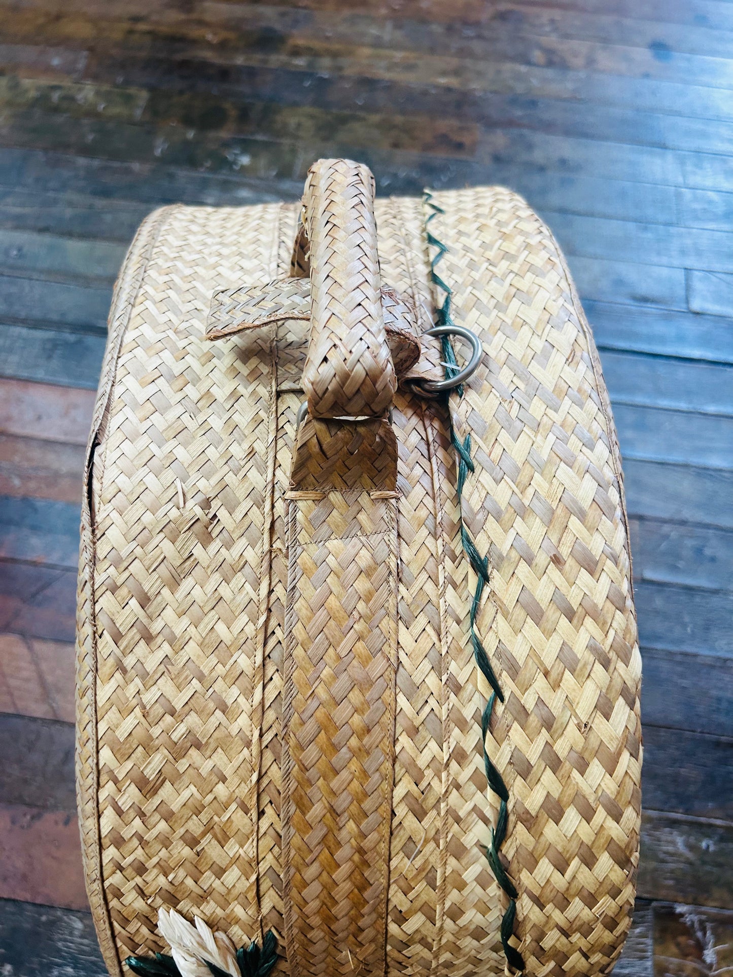 1960s Oversized Straw Floral Bag from Jamaica