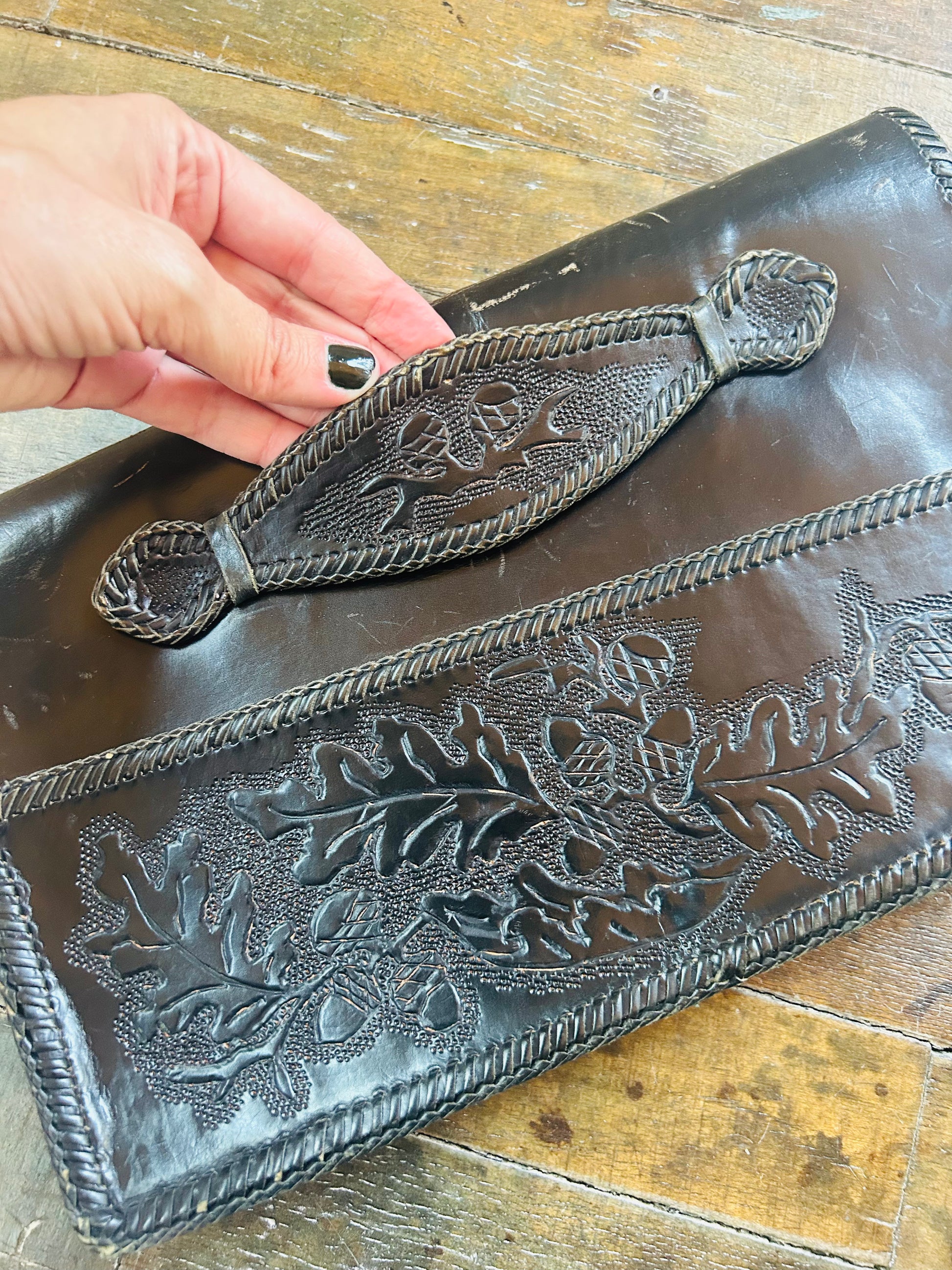 1940s Leather Tooled Clutch