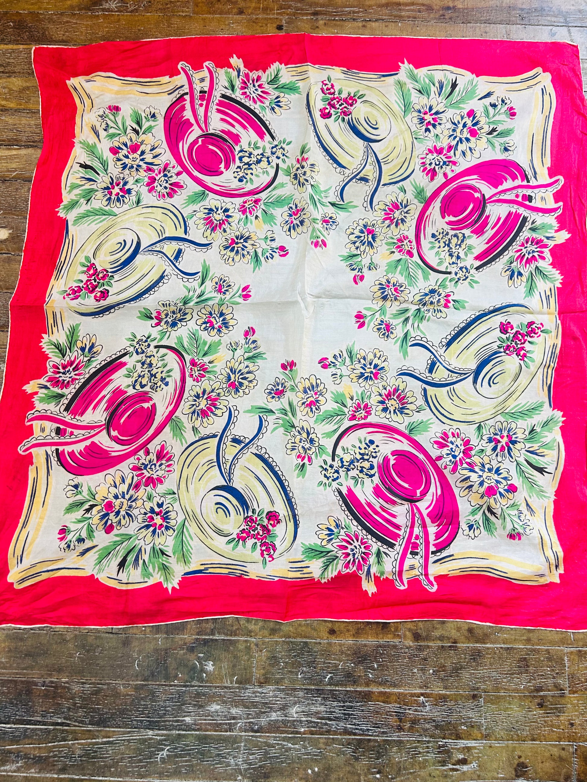 1940s Novelty Hat Print Scarf