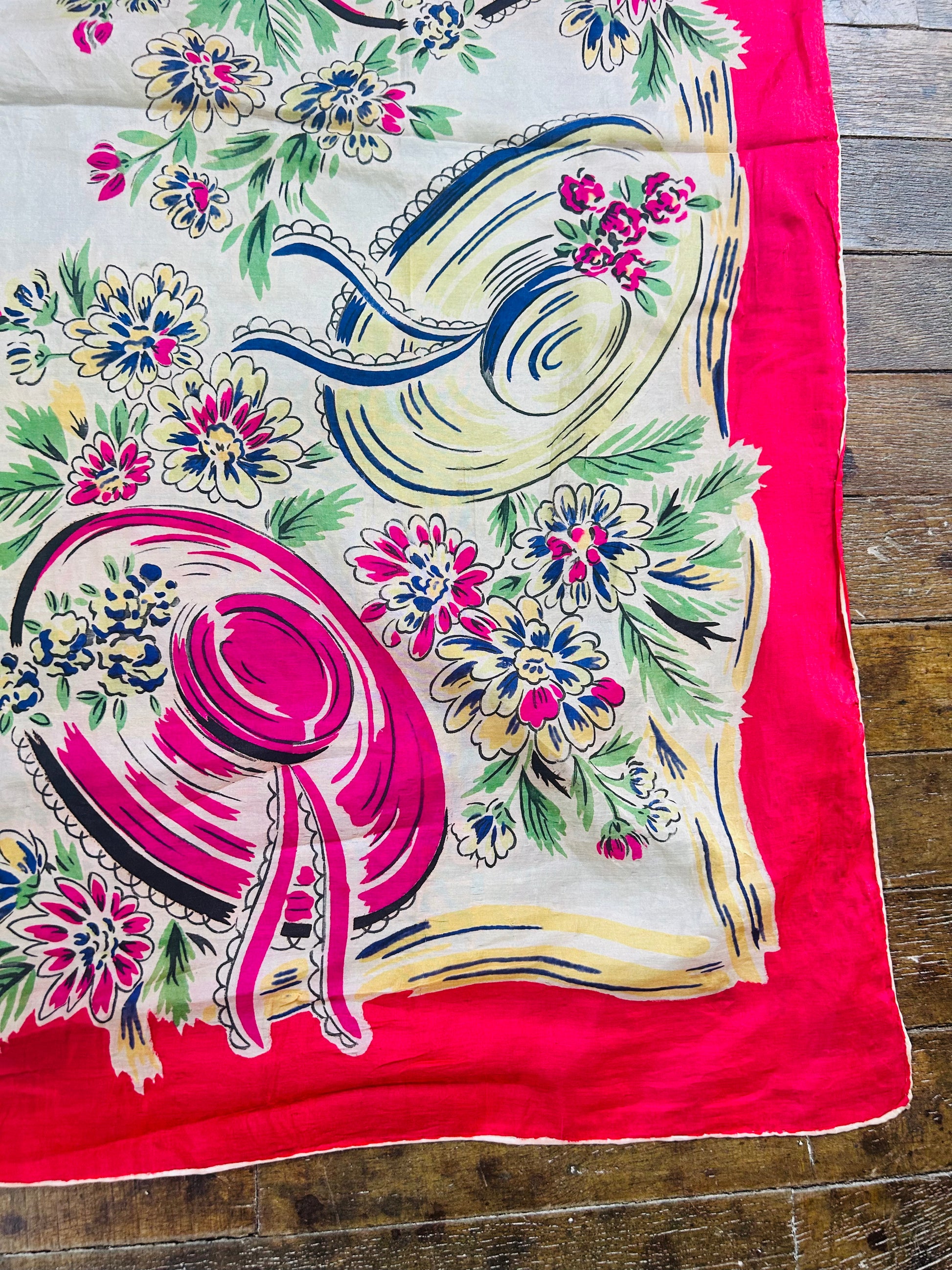 1940s Novelty Hat Print Scarf