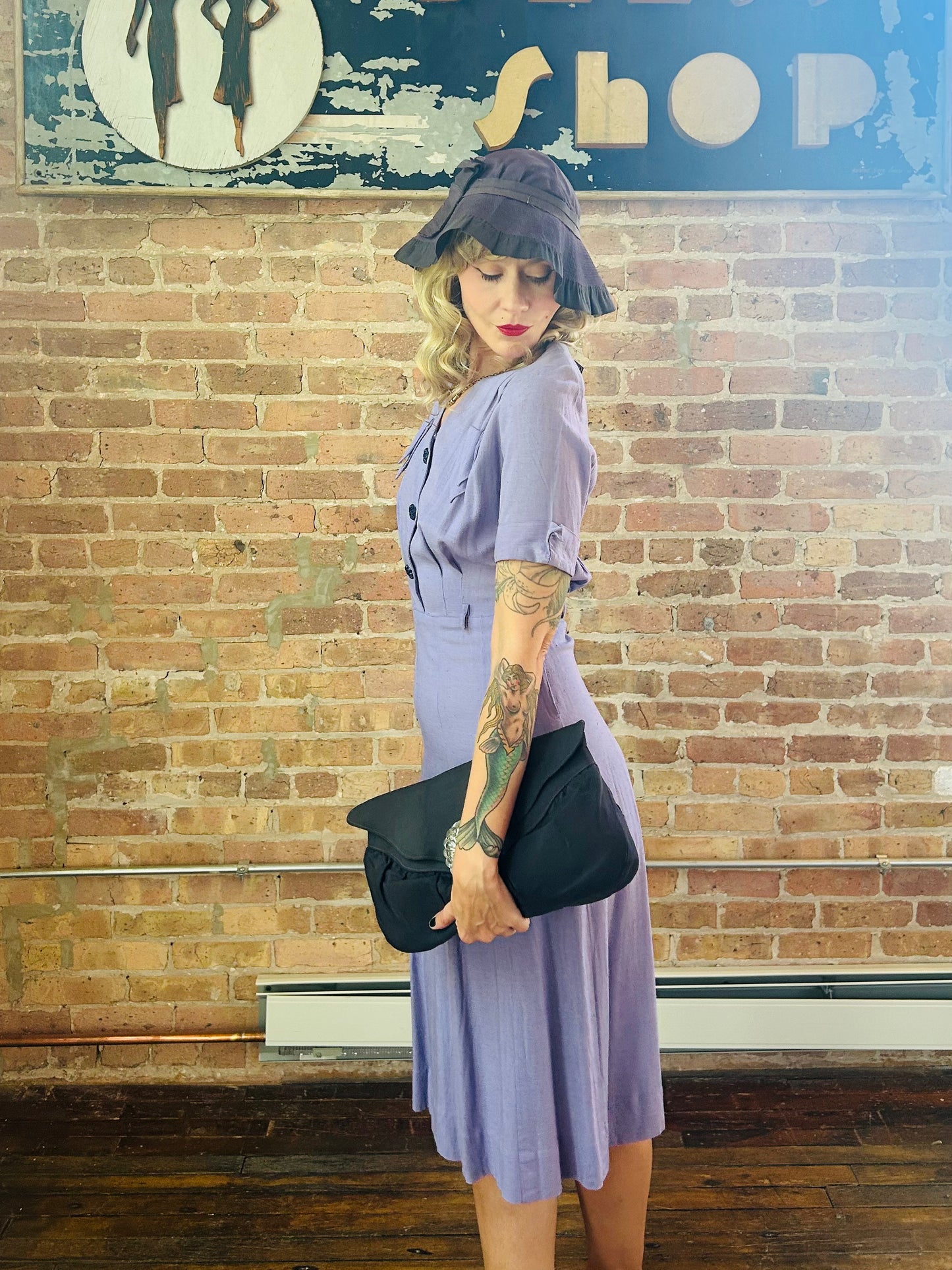 1930s Navy Rayon Summer Cloche Hat