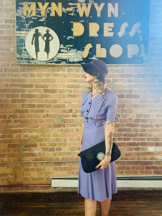 1930s Navy Rayon Summer Cloche Hat