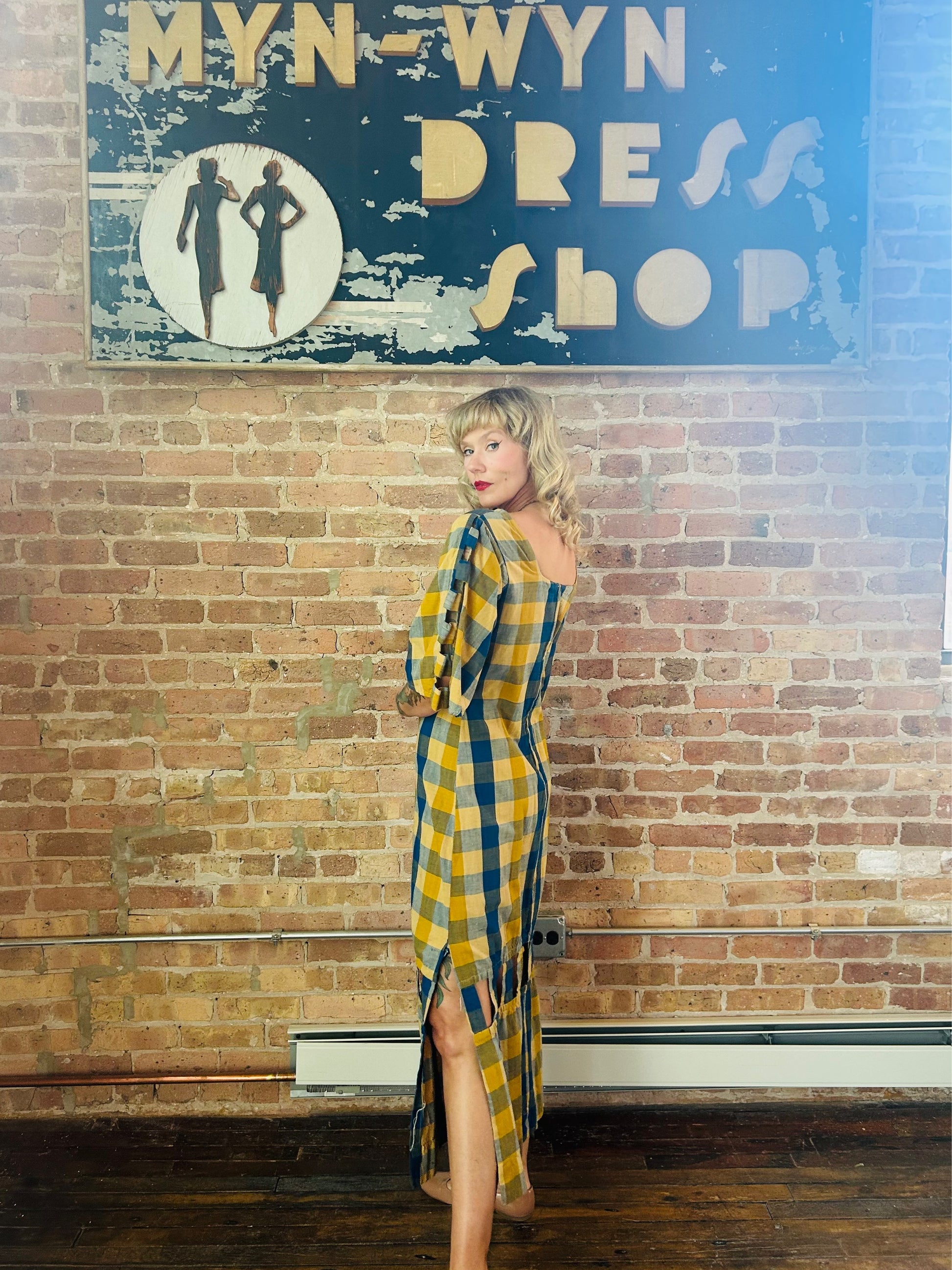 1980s Guatemalan Plaid Cutout Maxi Dress - M/L