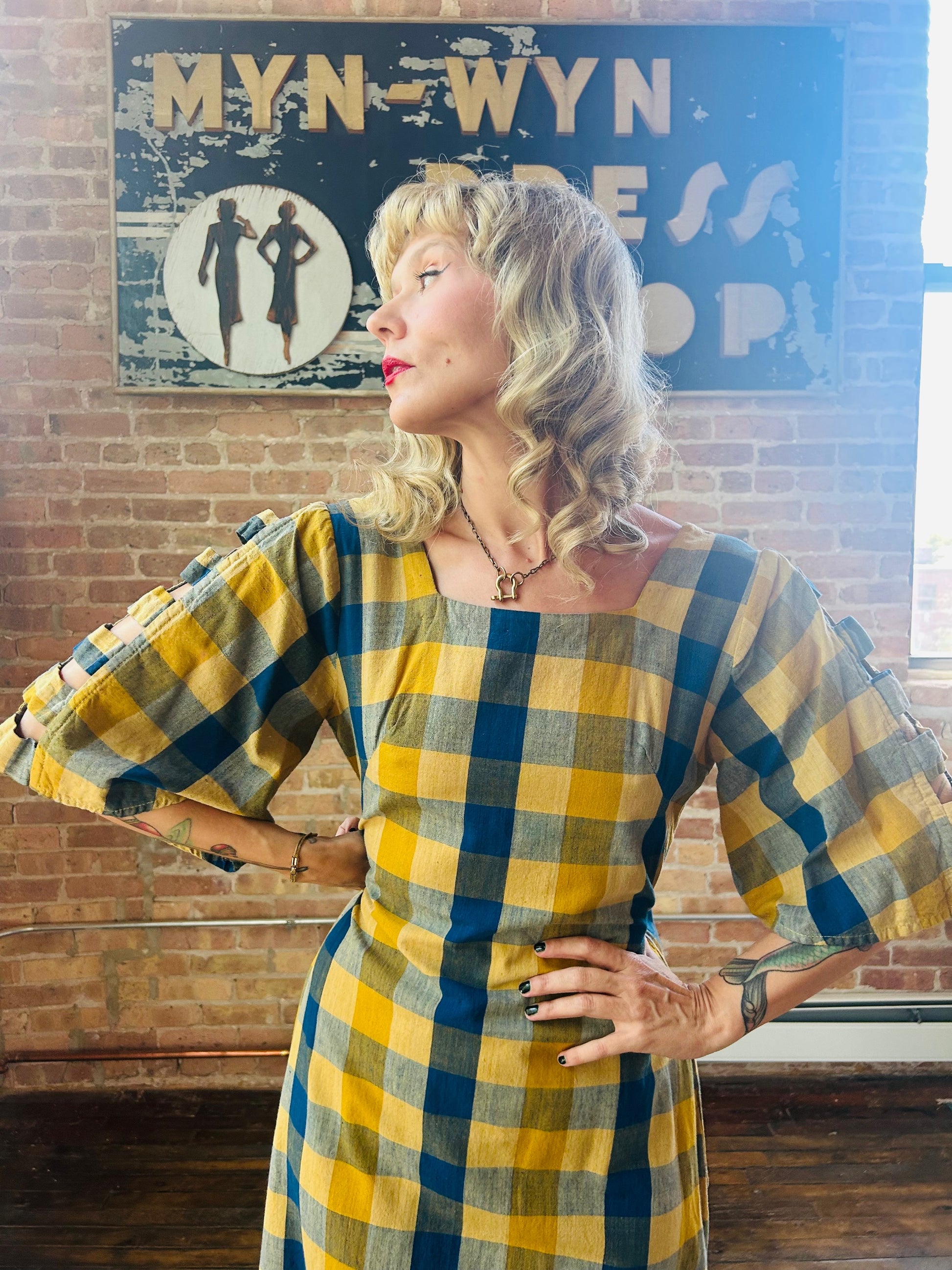 1980s Guatemalan Plaid Cutout Maxi Dress - M/L