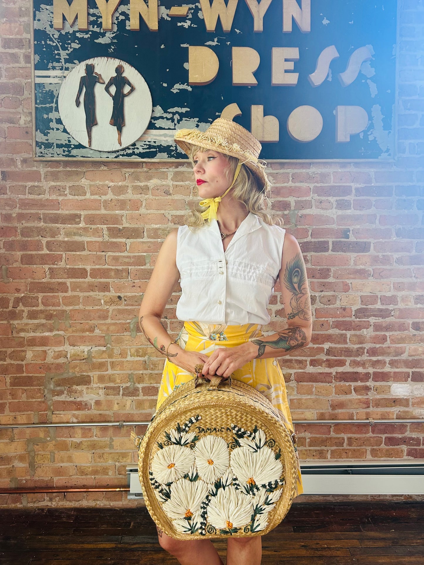 1960s Oversized Straw Floral Bag from Jamaica