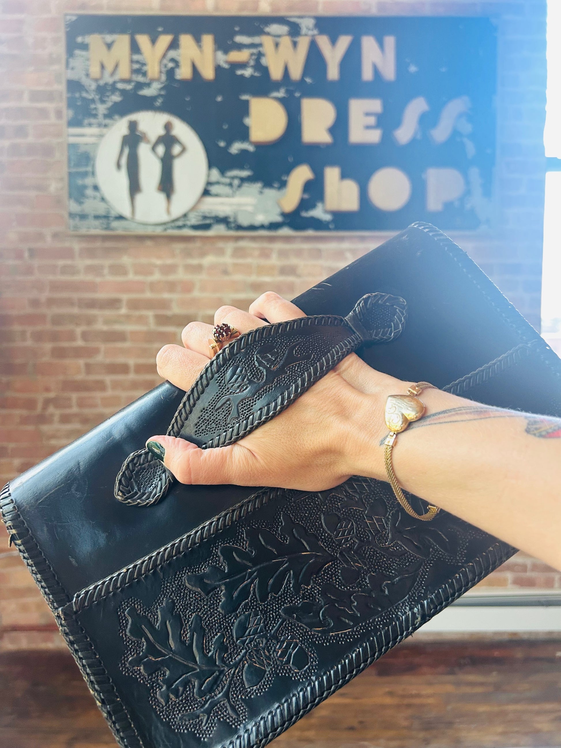 1940s Leather Tooled Clutch