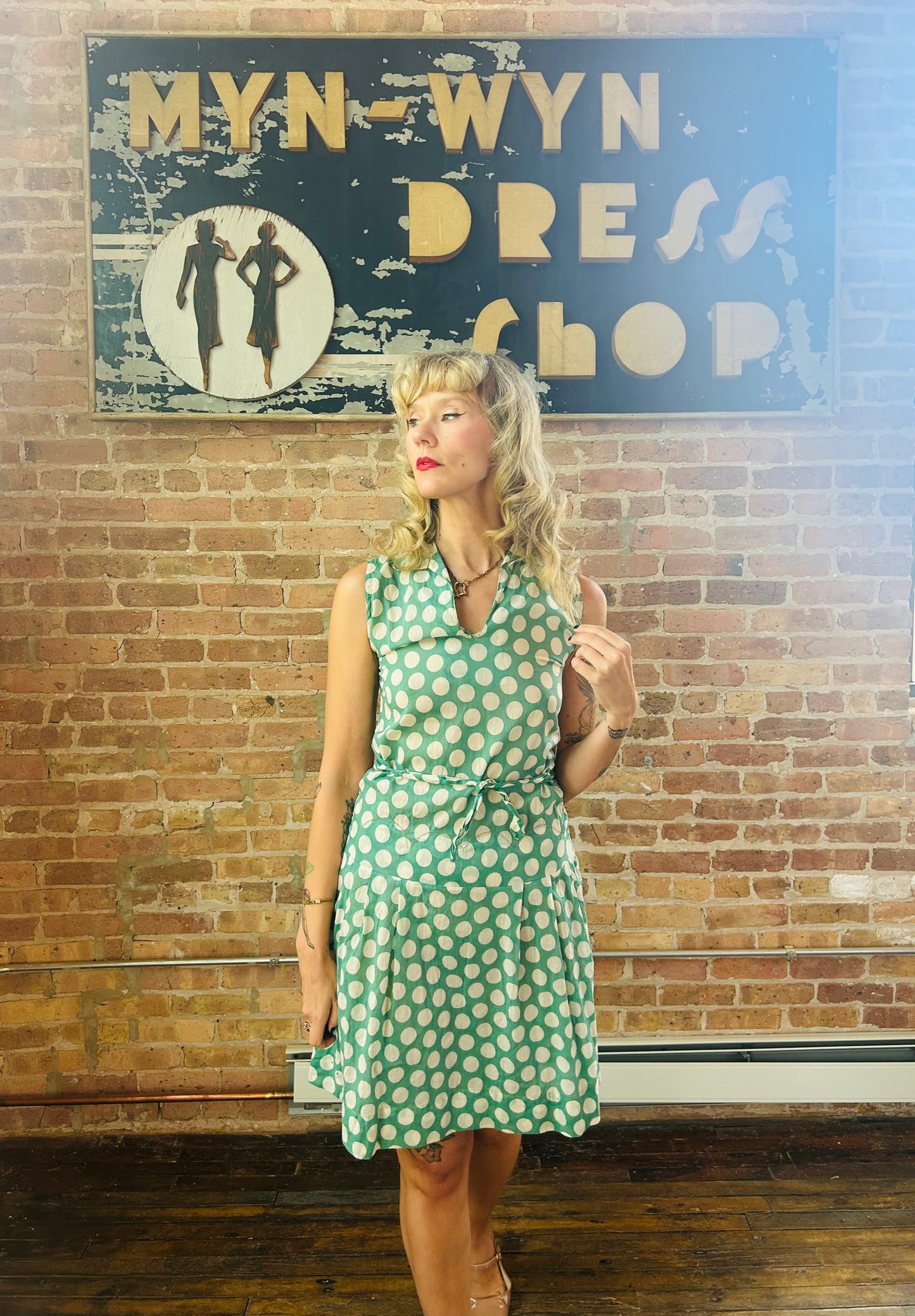 1920s Jerry Jean Polka Dot Cotton Day Dress - Small