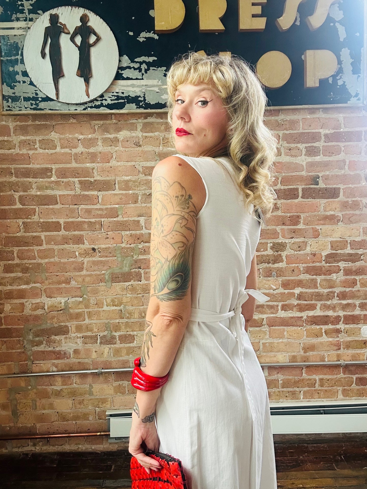 1930s White Deco Beach Dress - Small