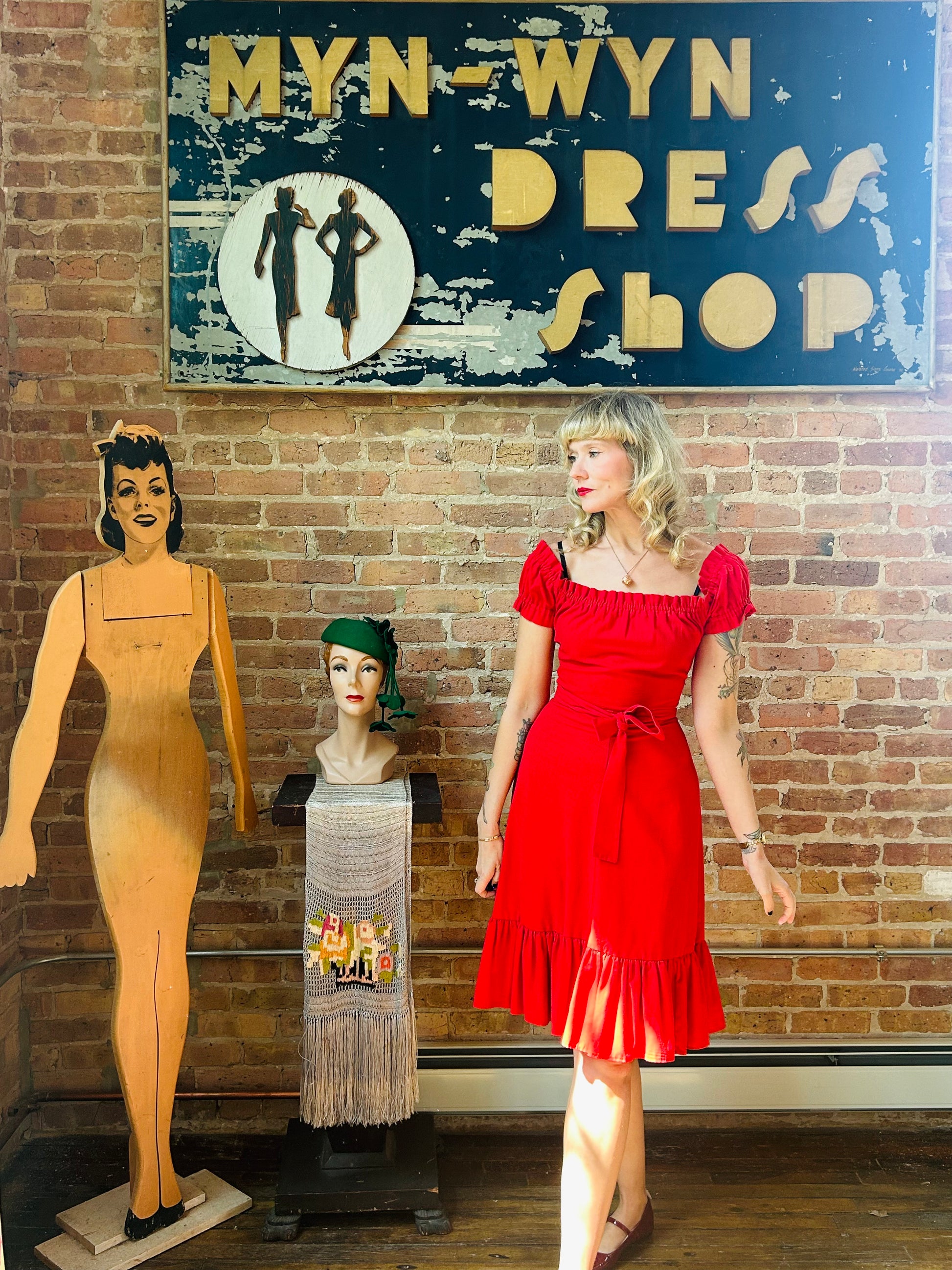 1970s Lipstick Red Cotton Dress - Small