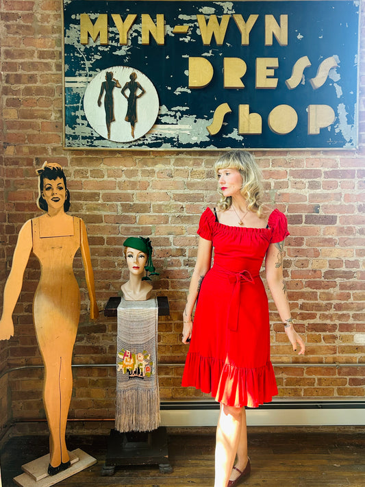 1970s Lipstick Red Cotton Dress - Small