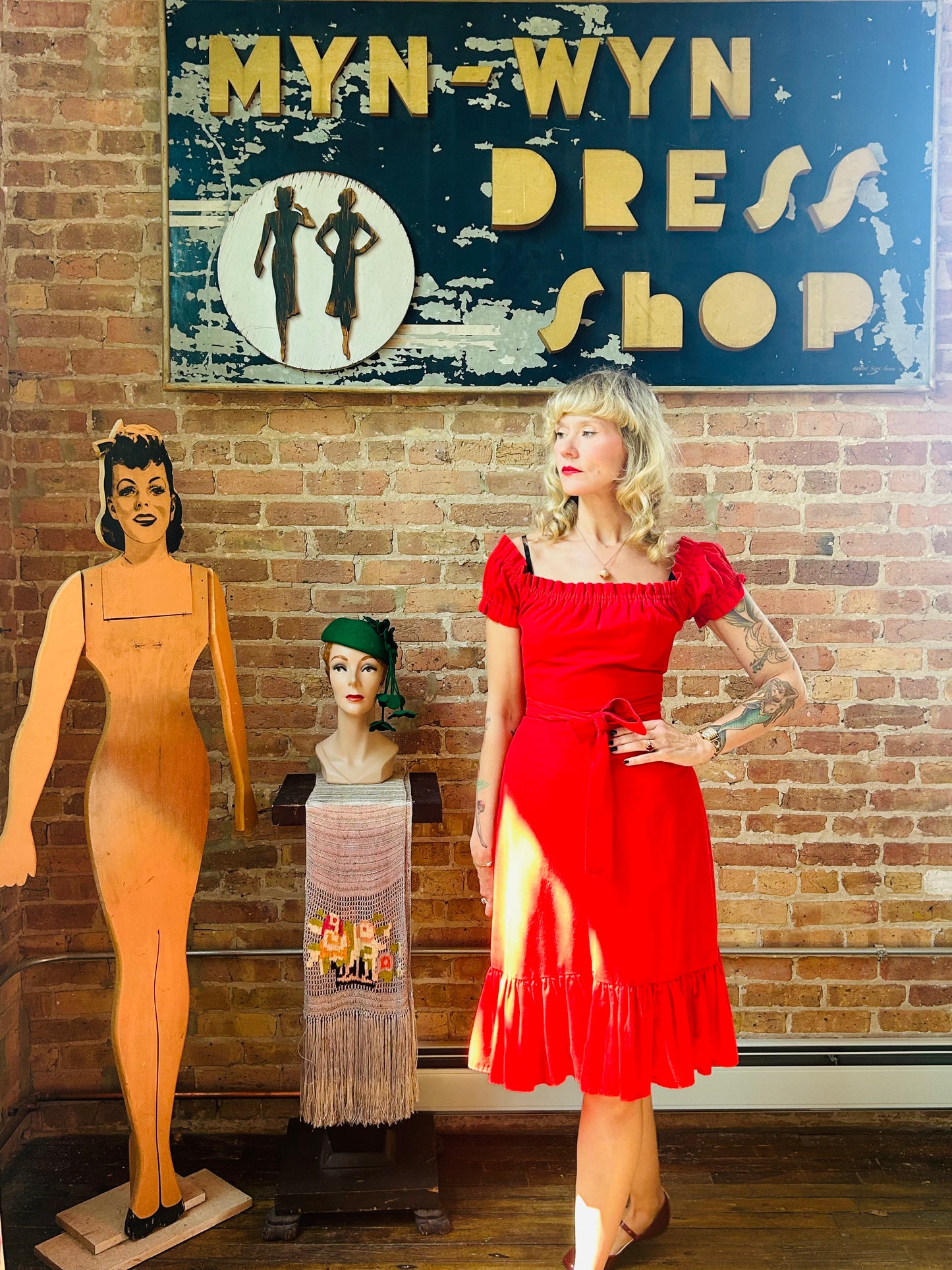 1970s Lipstick Red Cotton Dress - Small