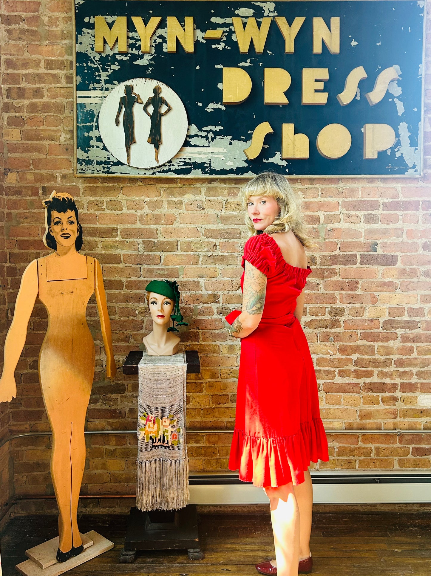 1970s Lipstick Red Cotton Dress - Small
