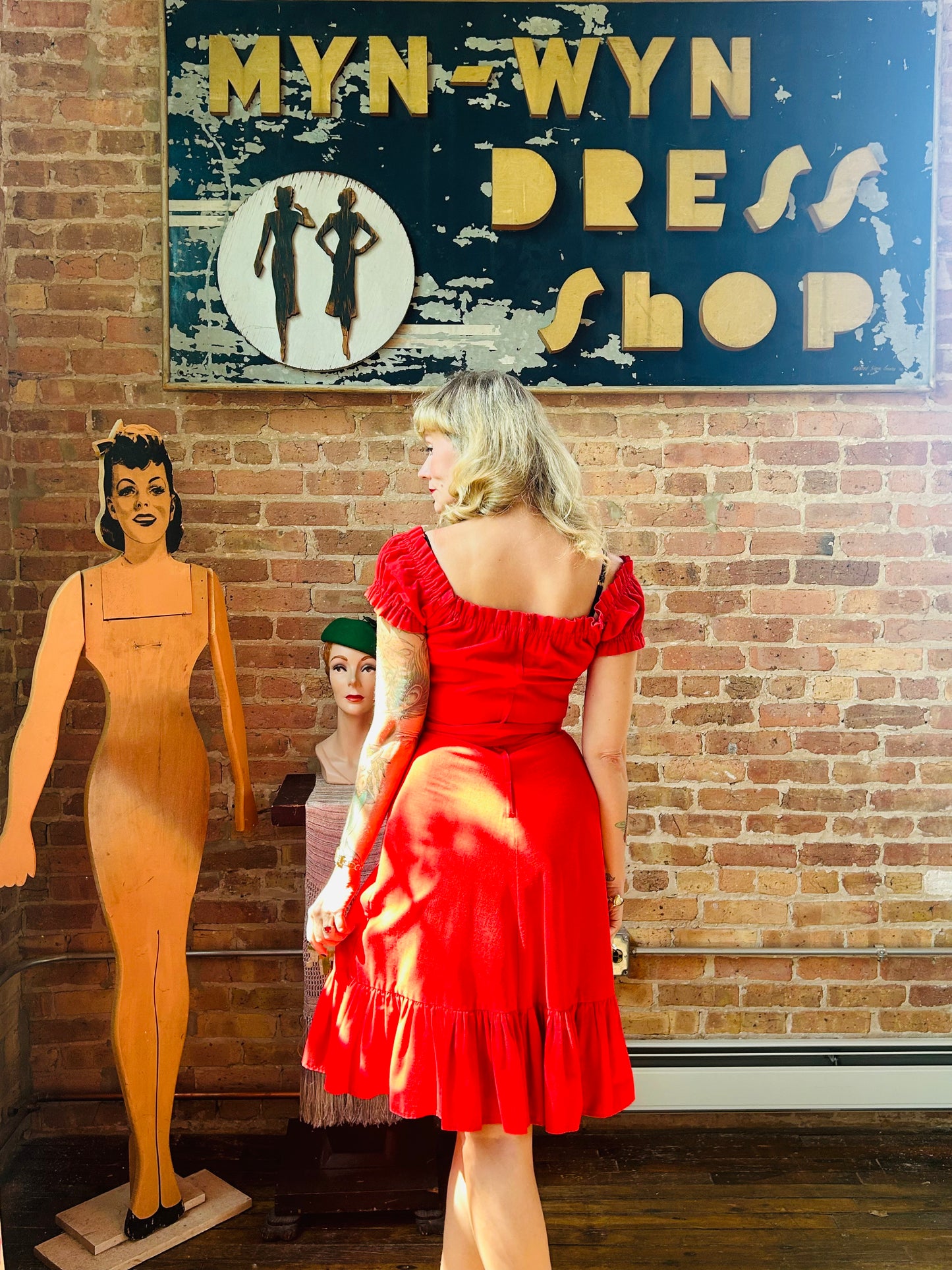 1970s Lipstick Red Cotton Dress - Small