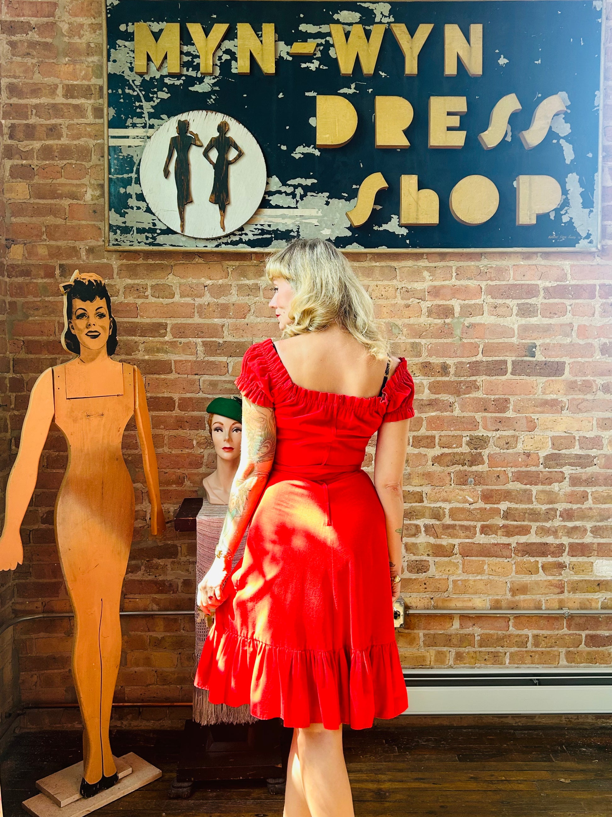 1970s Lipstick Red Cotton Dress - Small