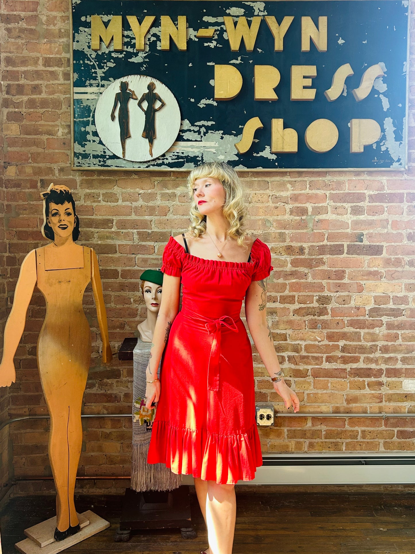 1970s Lipstick Red Cotton Dress - Small