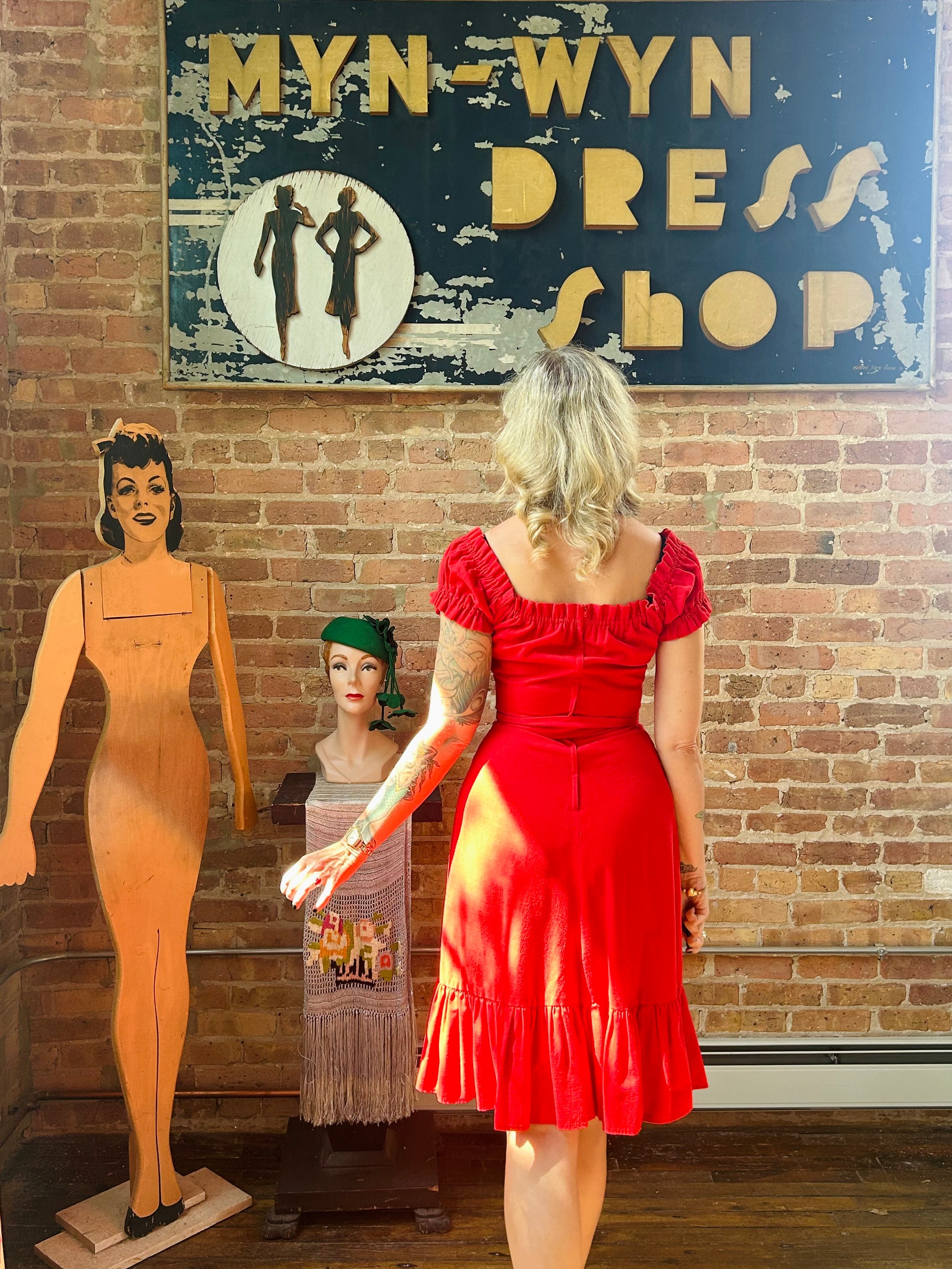 1970s Lipstick Red Cotton Dress - Small