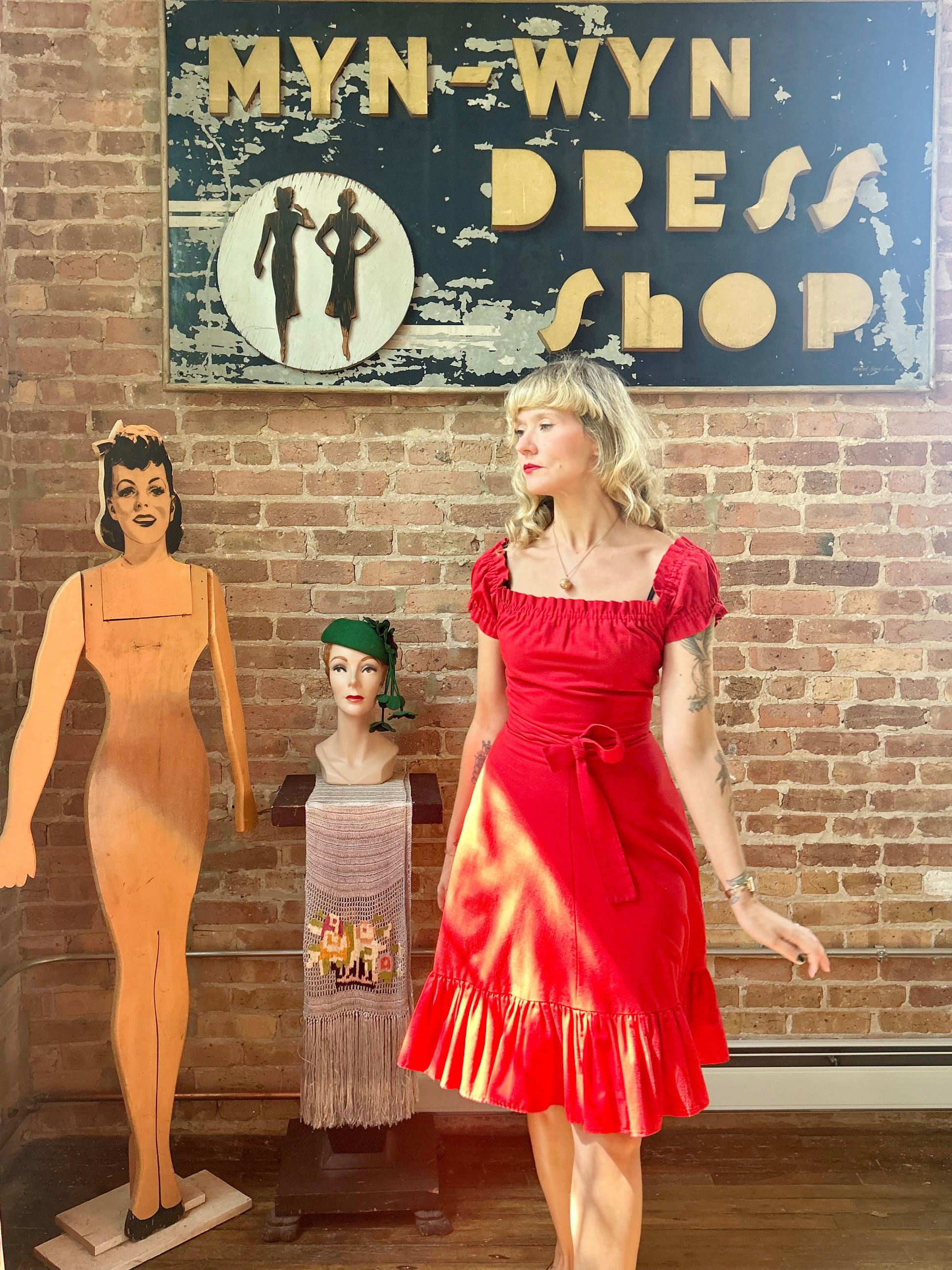 1970s Lipstick Red Cotton Dress - Small