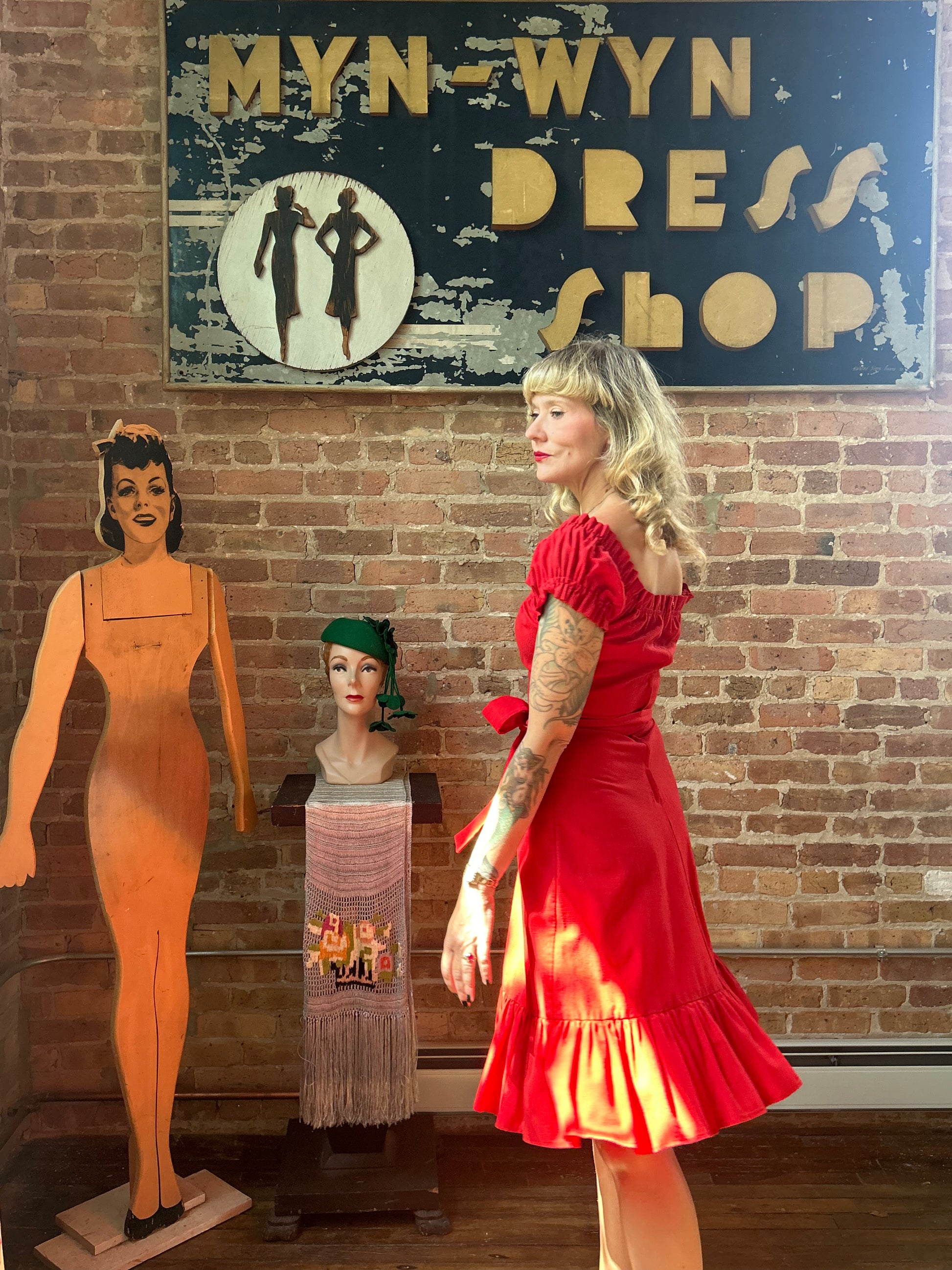 1970s Lipstick Red Cotton Dress - Small
