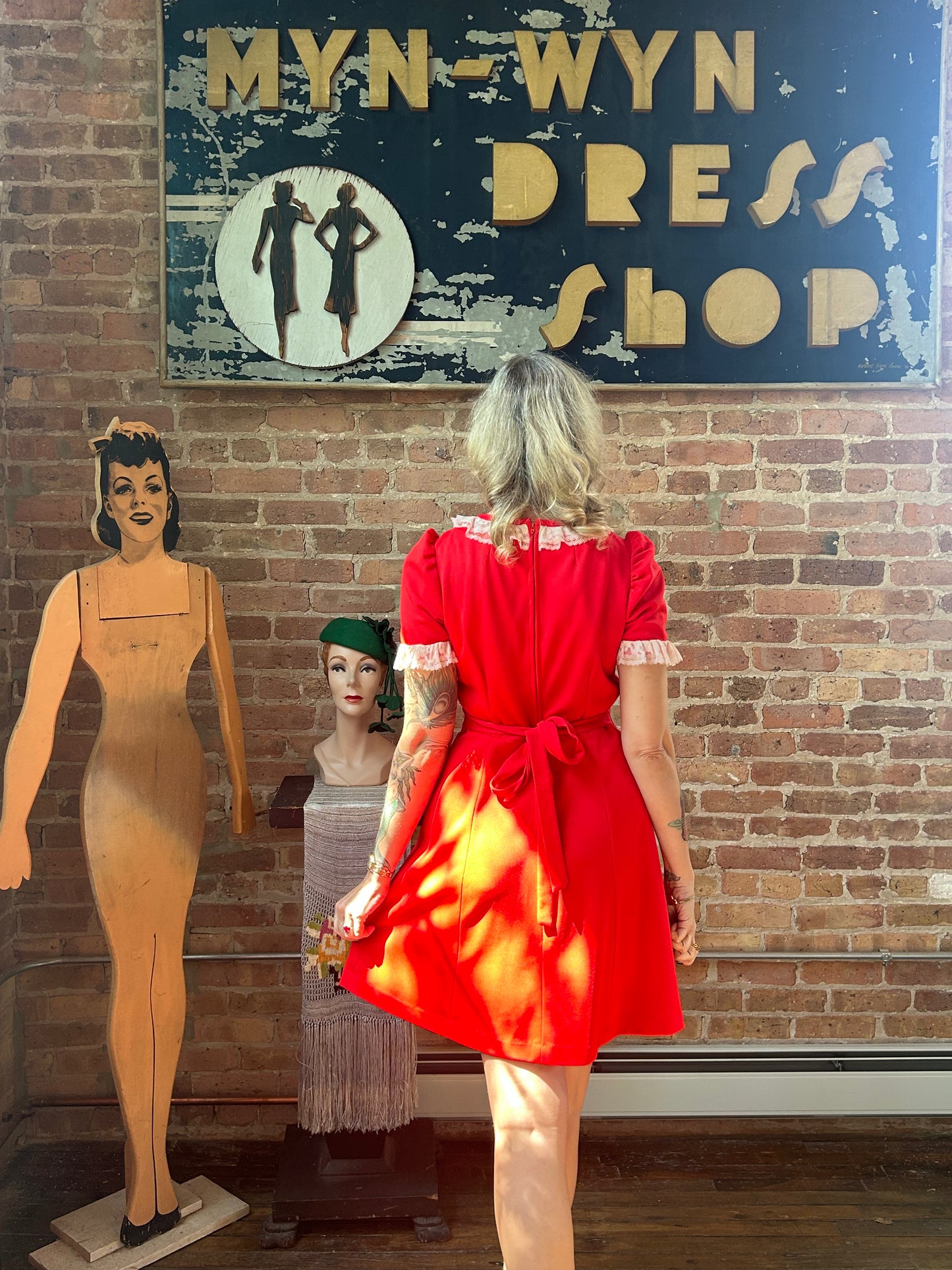 1970s Bright Red Babydoll Dress - Medium
