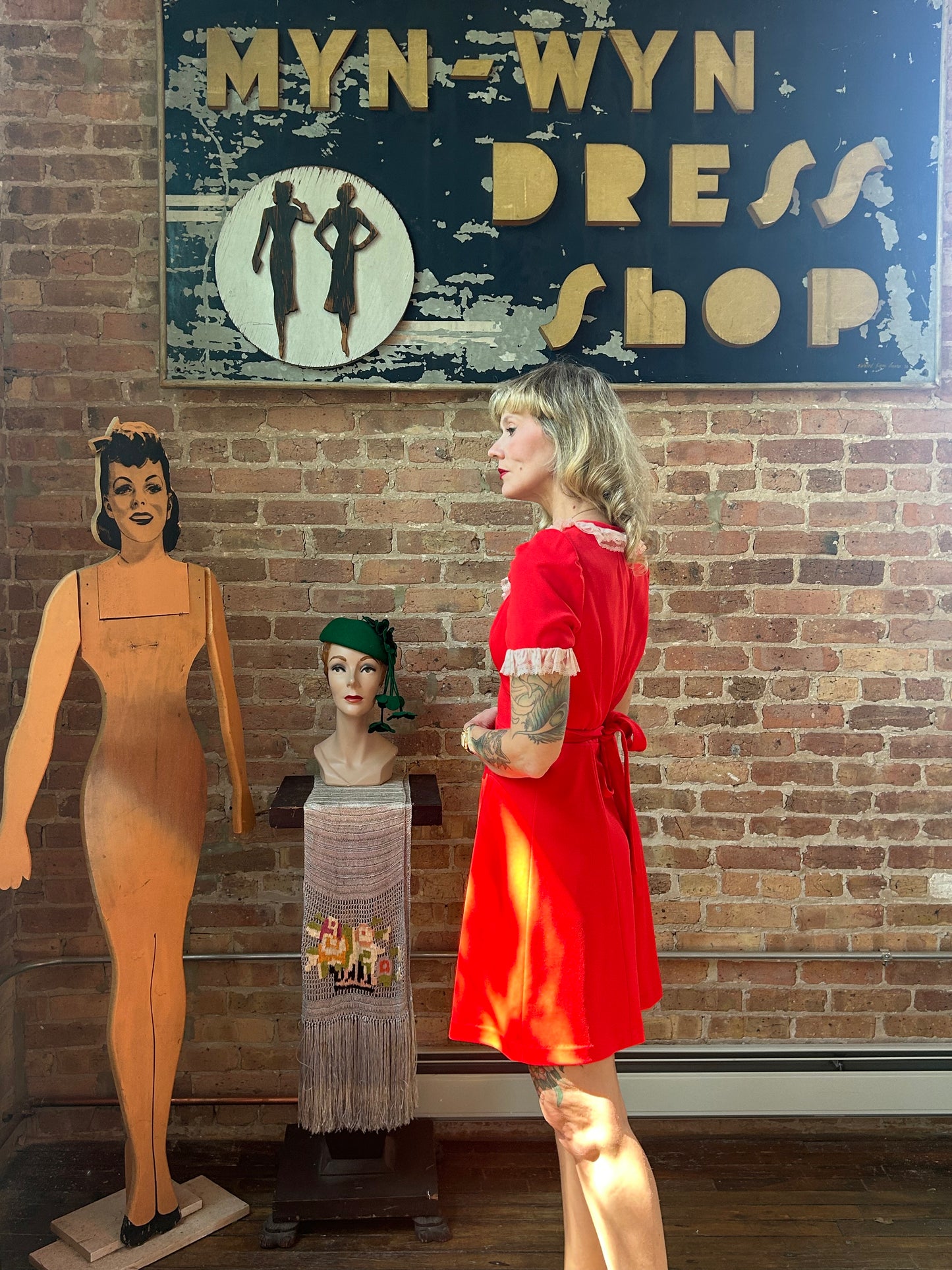 1970s Bright Red Babydoll Dress - Medium