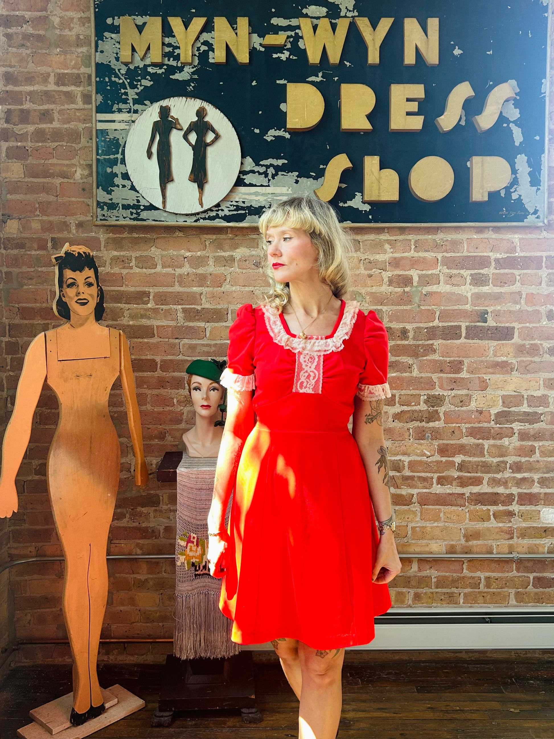 1970s Bright Red Babydoll Dress - Medium