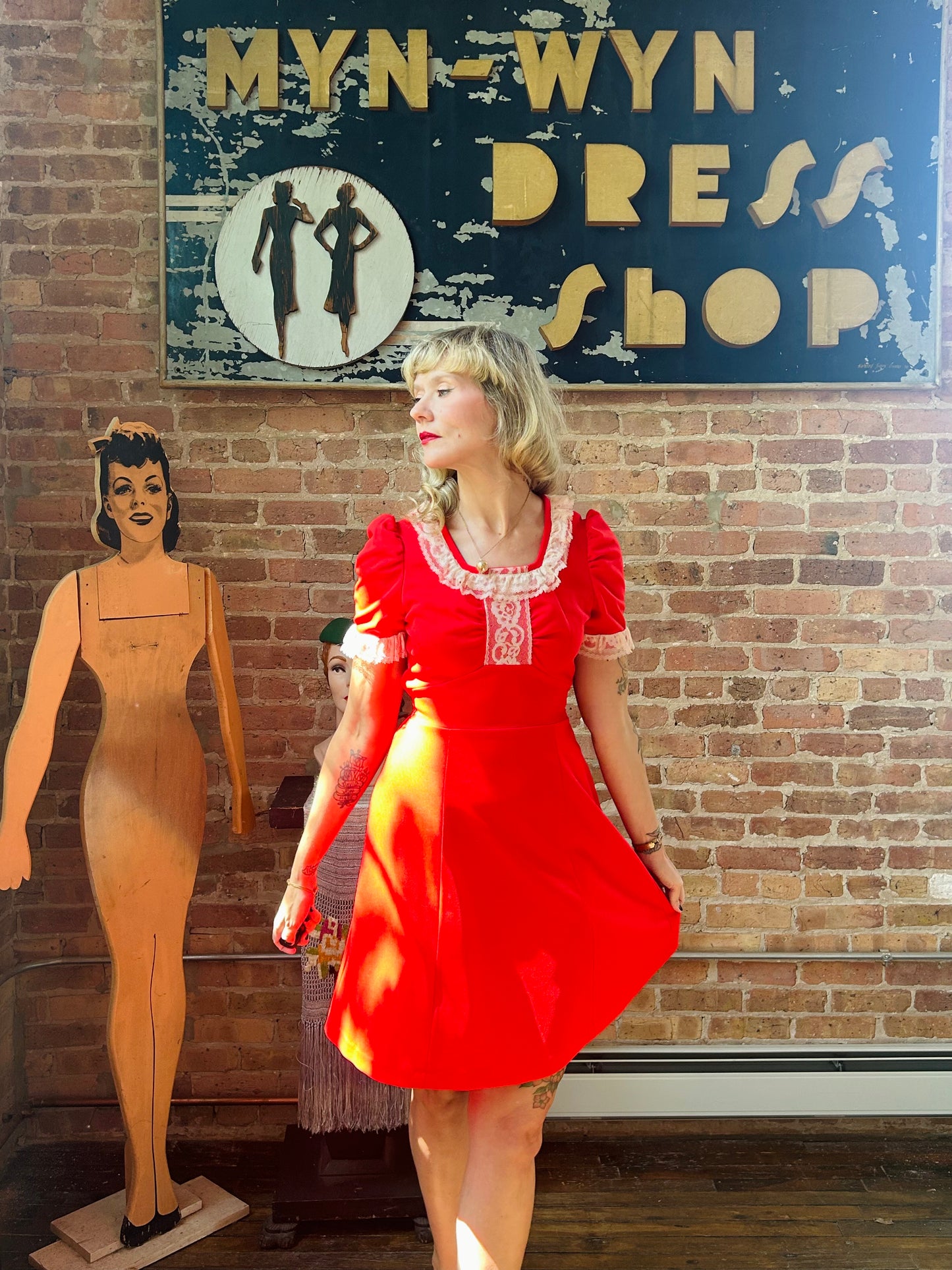 1970s Bright Red Babydoll Dress - Medium