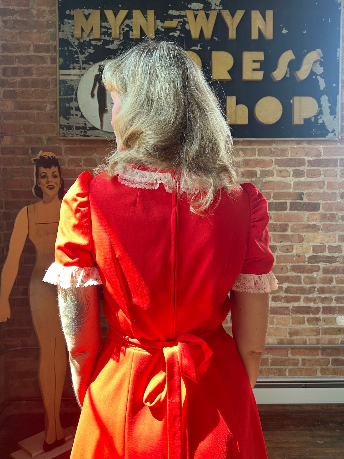 1970s Bright Red Babydoll Dress - Medium