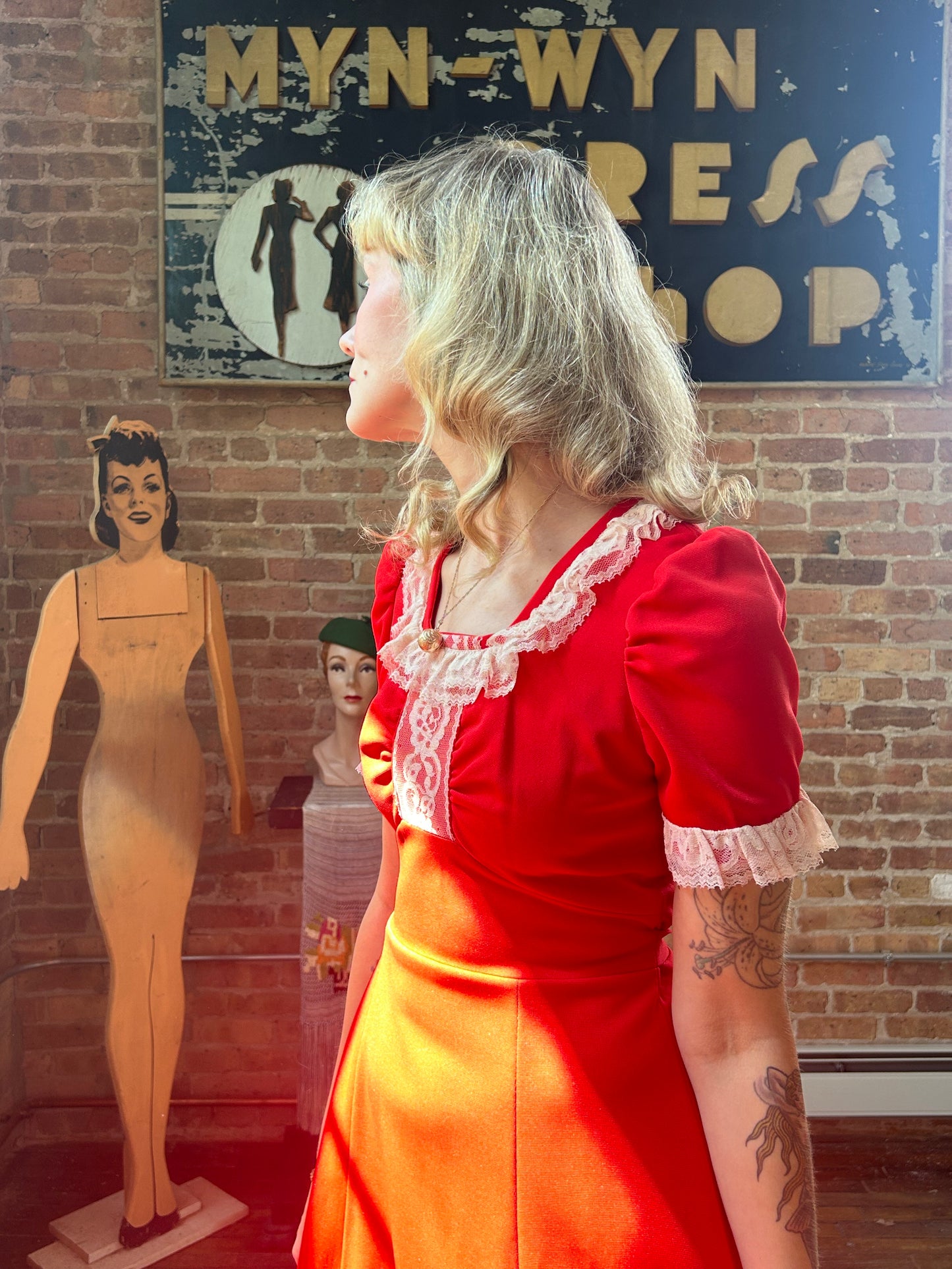1970s Bright Red Babydoll Dress - Medium