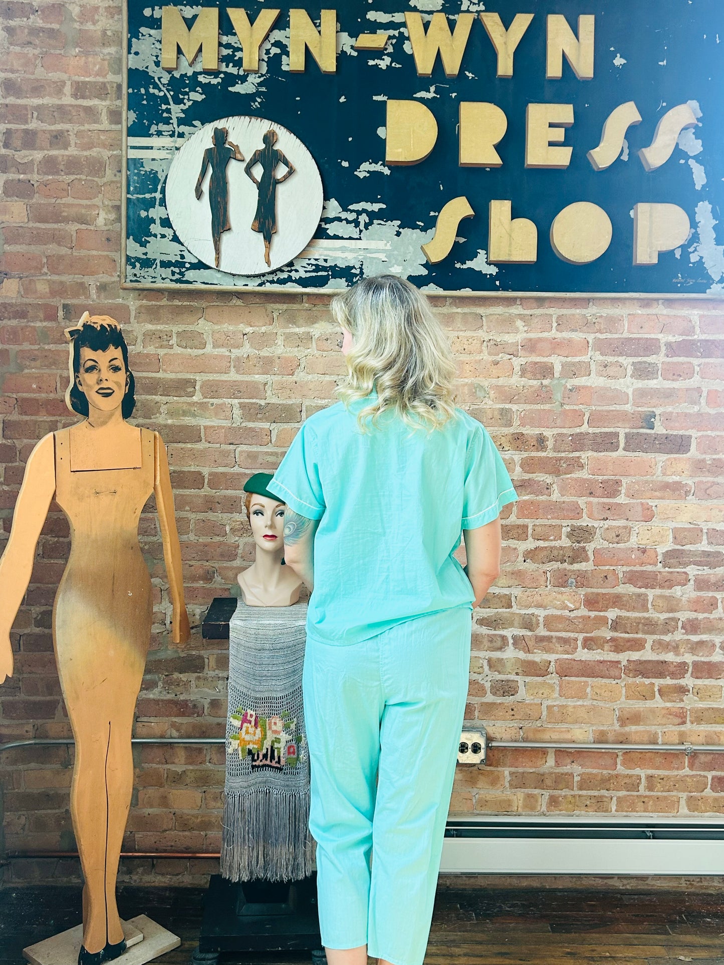 1950s Teal Poodle 2pc Pj Pant Set - S/M