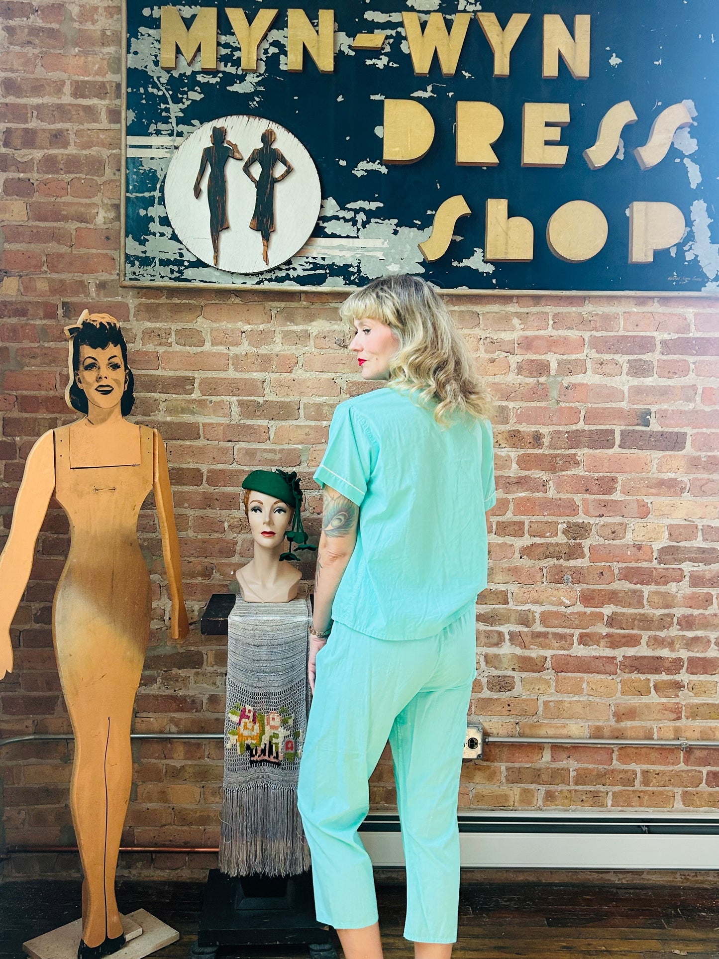 1950s Teal Poodle 2pc Pj Pant Set - S/M