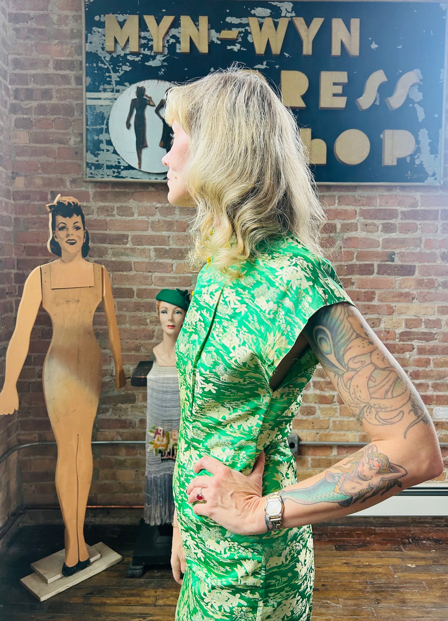1960s Green Silk Cheongsam Dress - S/M