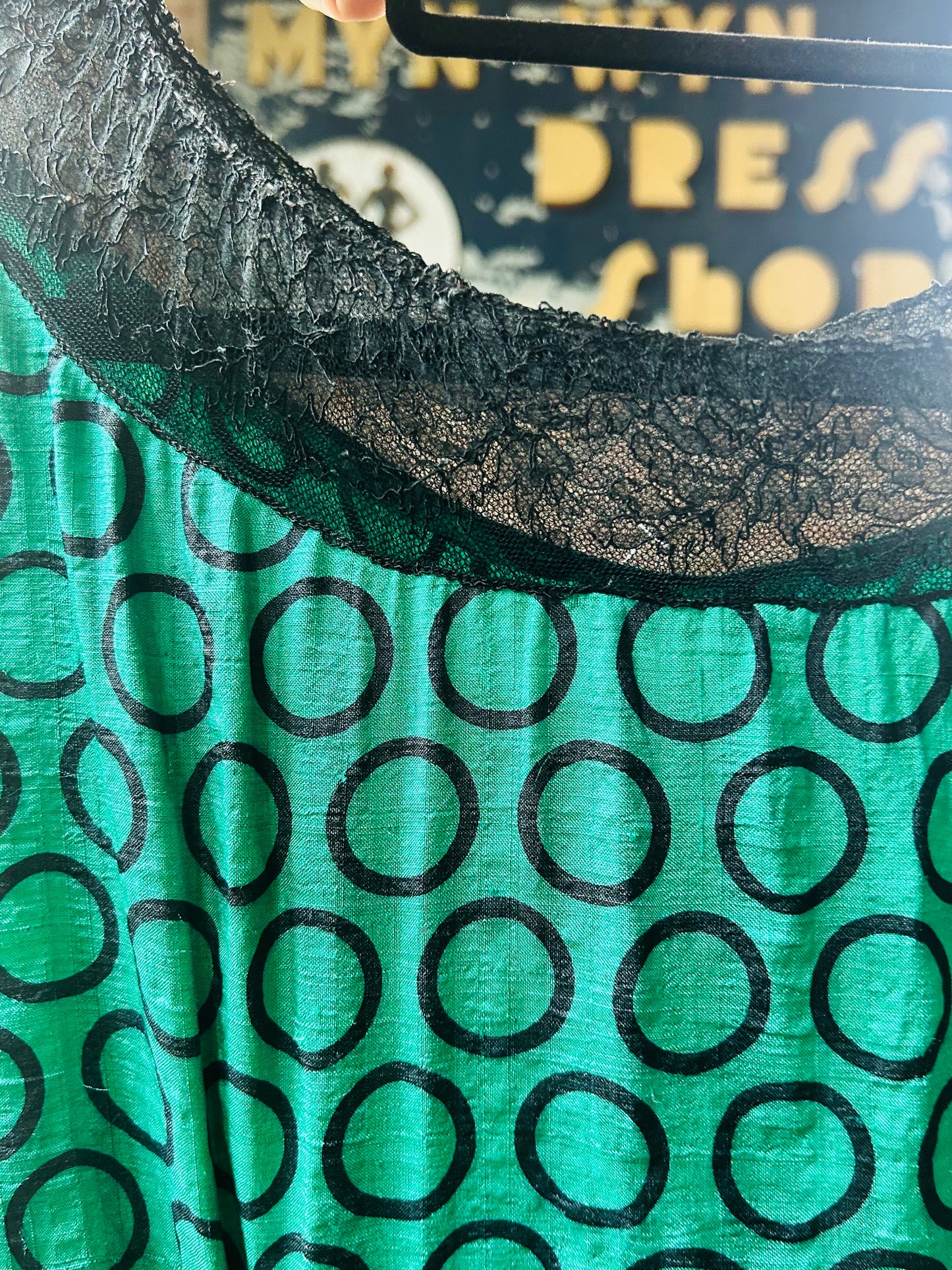1940s Teal and Black Silk Dress - Small