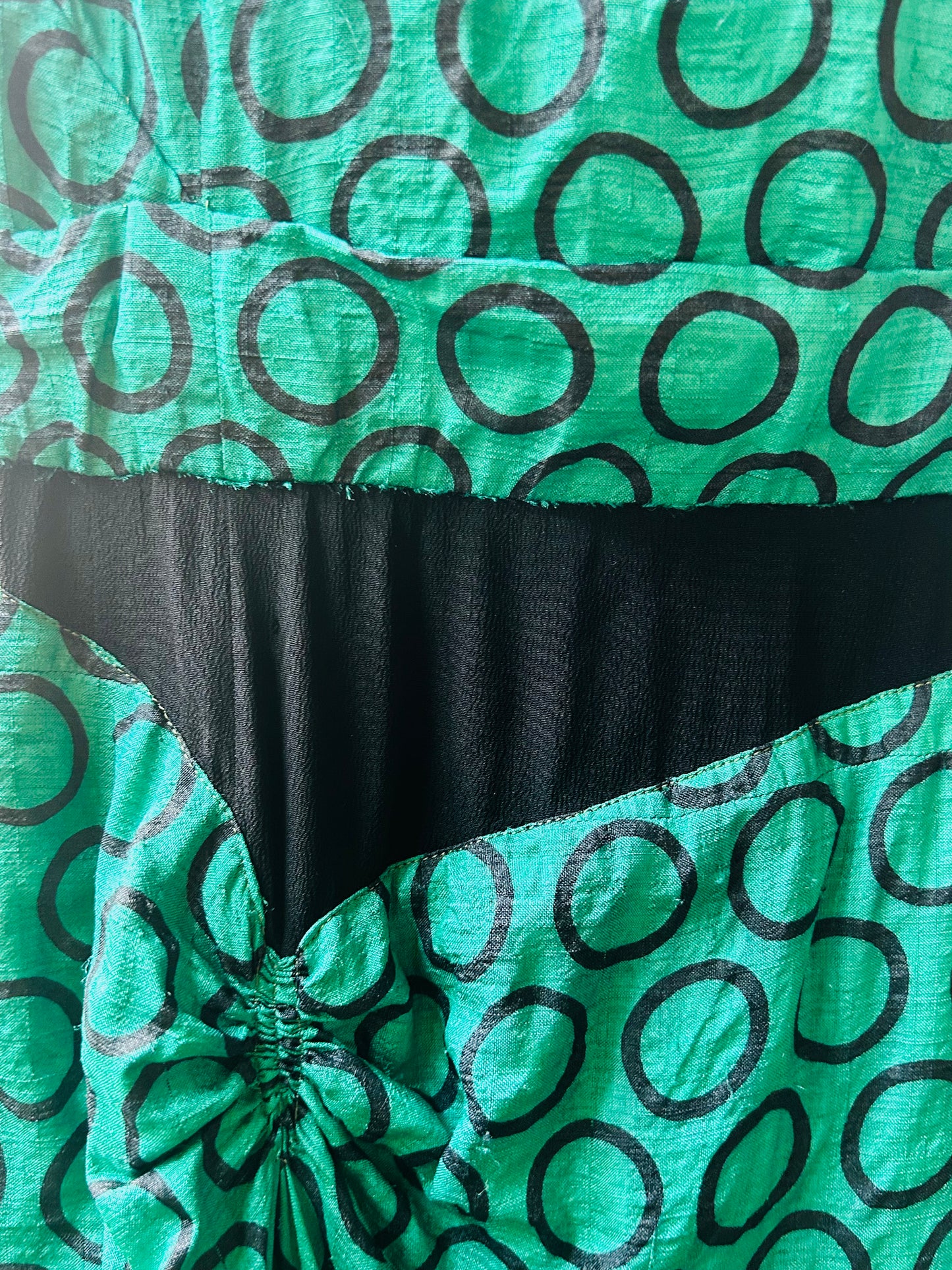 1940s Teal and Black Silk Dress - Small