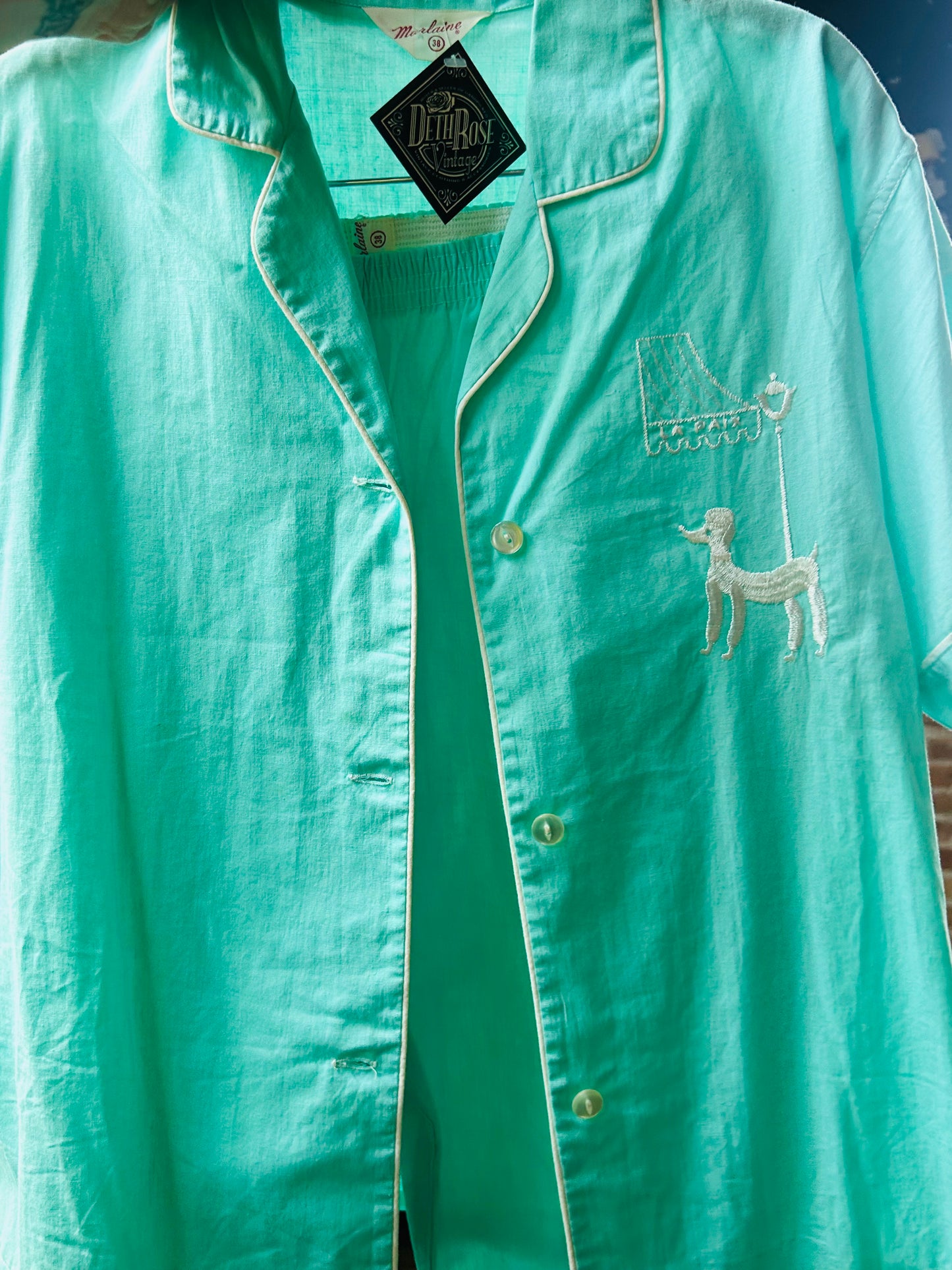 1950s Teal Poodle 2pc Pj Pant Set - S/M