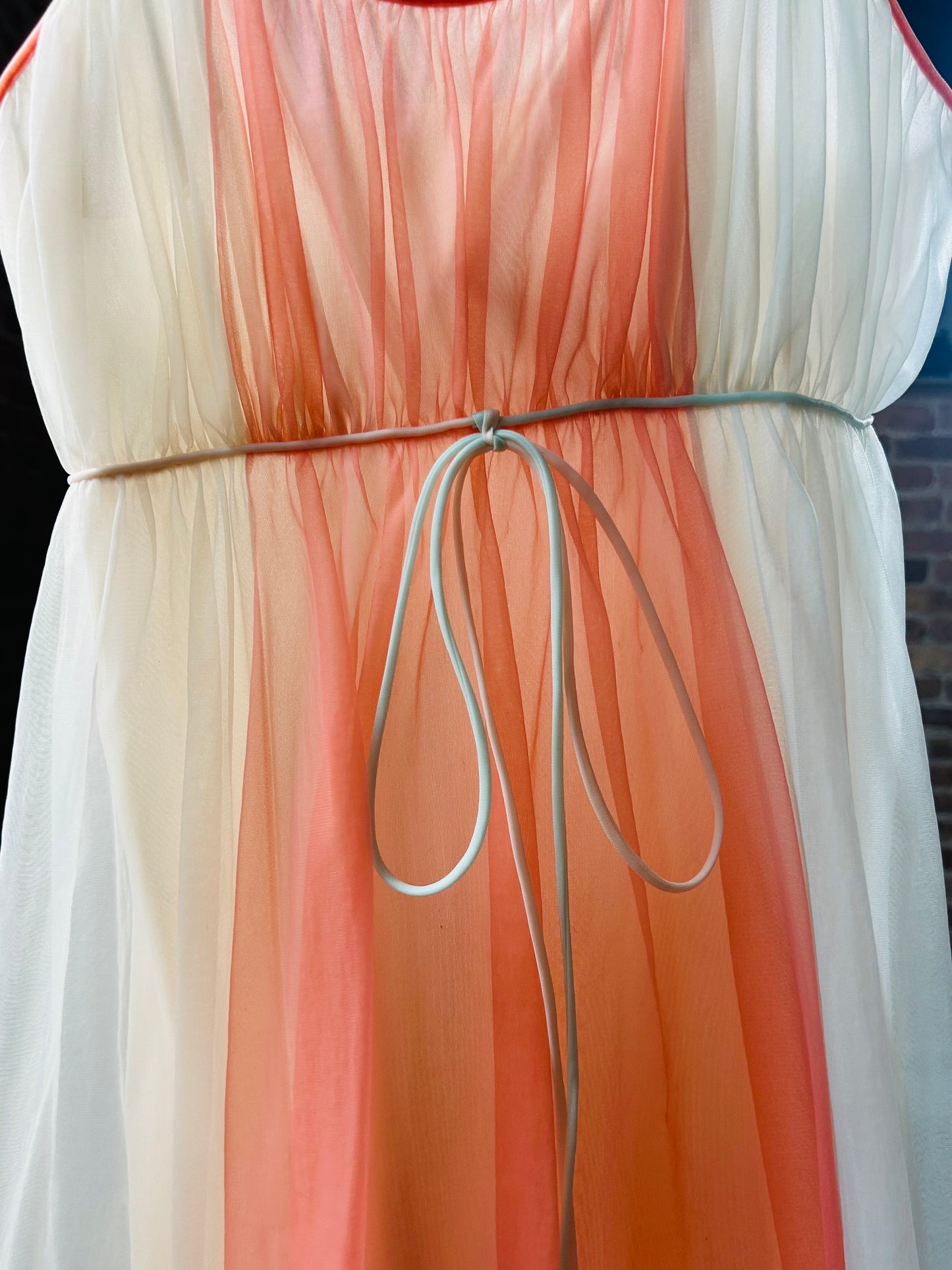 1960s Sea Green & Pink Babydoll Negligee - Small