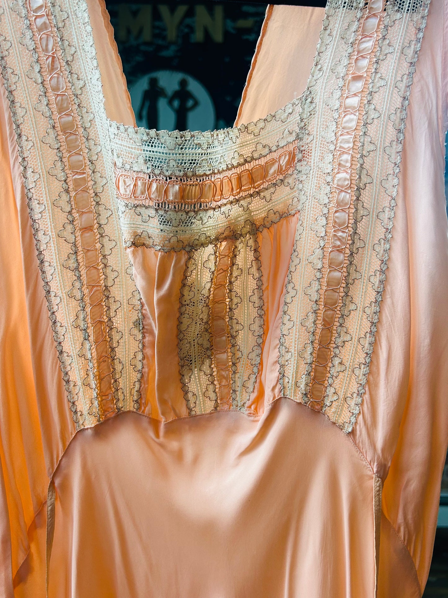 1930s Rayon & Lace Pink Negligee Gown - Large