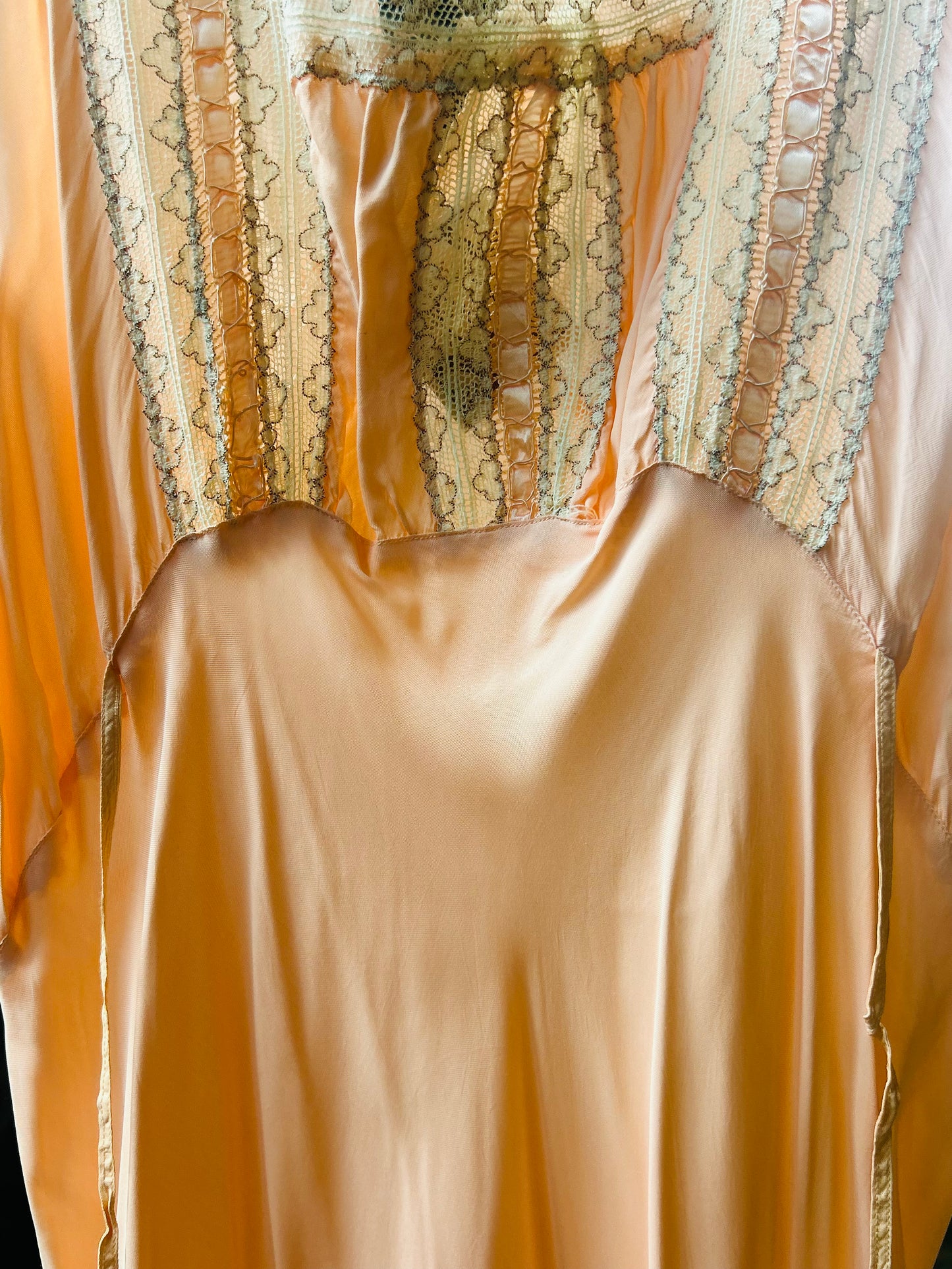 1930s Rayon & Lace Pink Negligee Gown - Large
