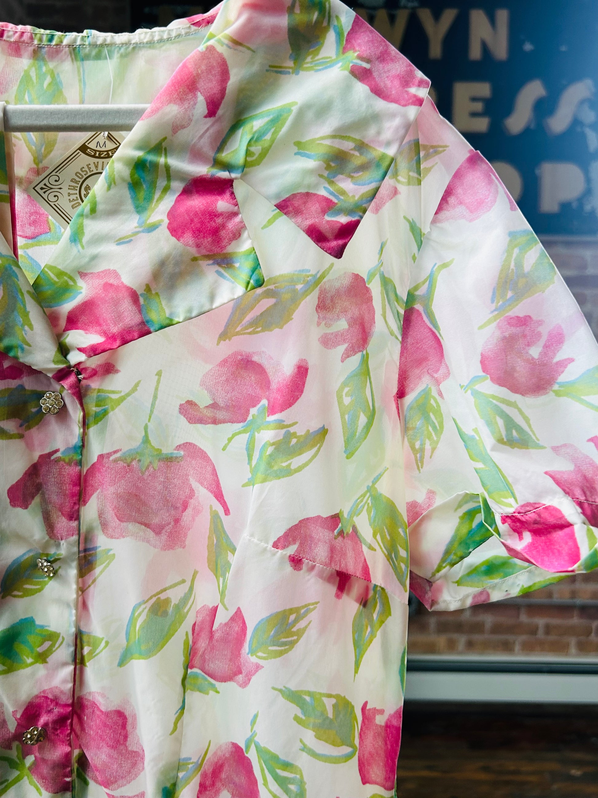 1950s Pink Flower Semi Sheer Dress - Medium